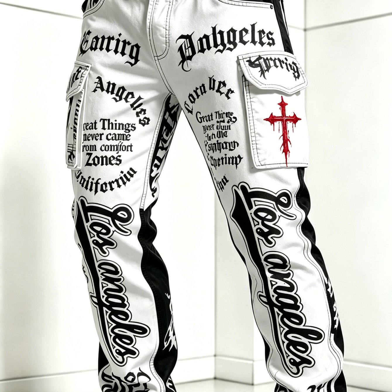 Image of Men's Gothic Letter & Pants - Full-body Print Trousers With Belt Compatible For - Wear | Soft Streetwear Suitable For Outdoor, Casual, Everyday Use | Belt Not Included (machine Washable)