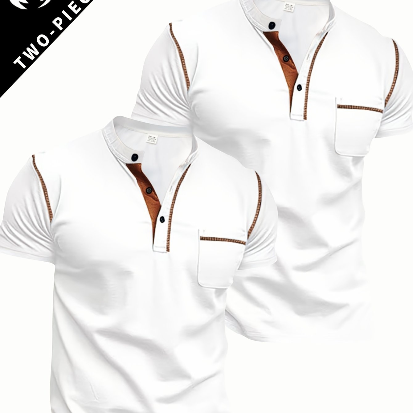 TEMU 2pcs Set Men's Summer T-shirt, Solid Color Short Sleeve With Contrast Color Lapel Design, Golf Shirt, , College Style, Light Stretch, Regular
