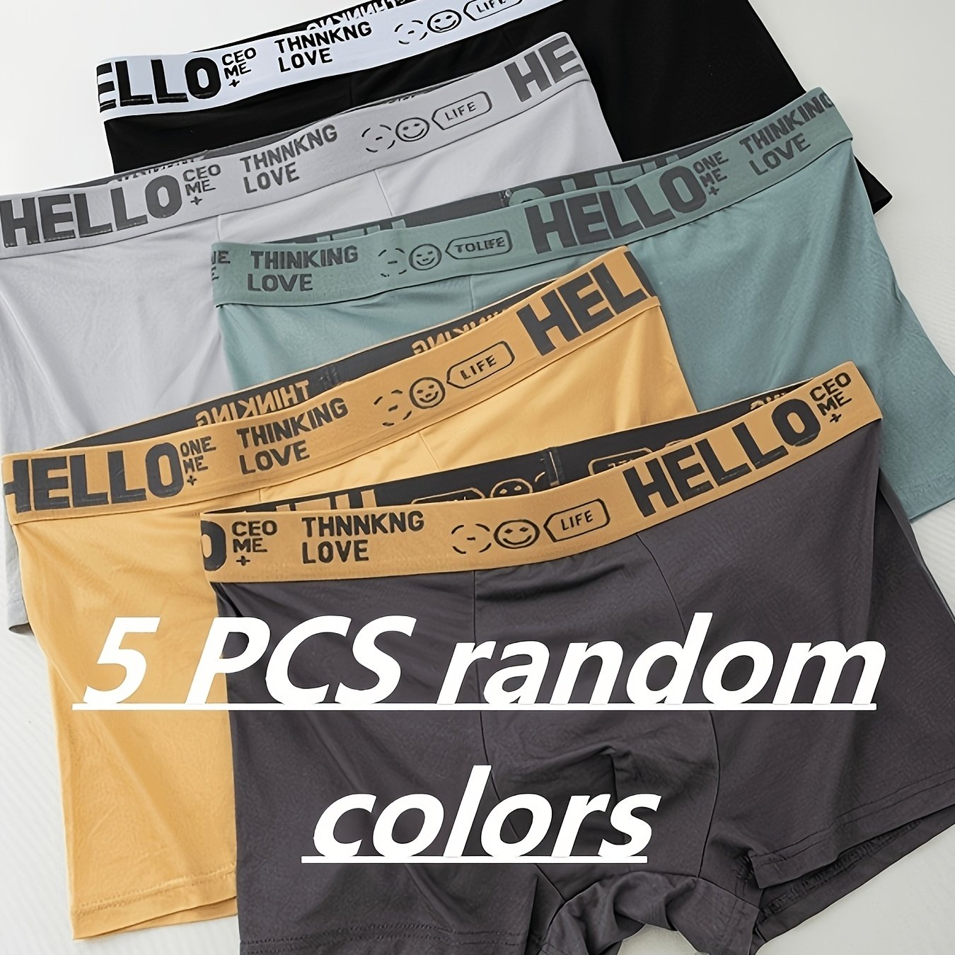 TEMU 5pcs Random Men's Breathable Flat Underwear - Super Comfortable Elastic Waistband, Quick-dry Polyester Knit Fabric, Suitable For Hiking And