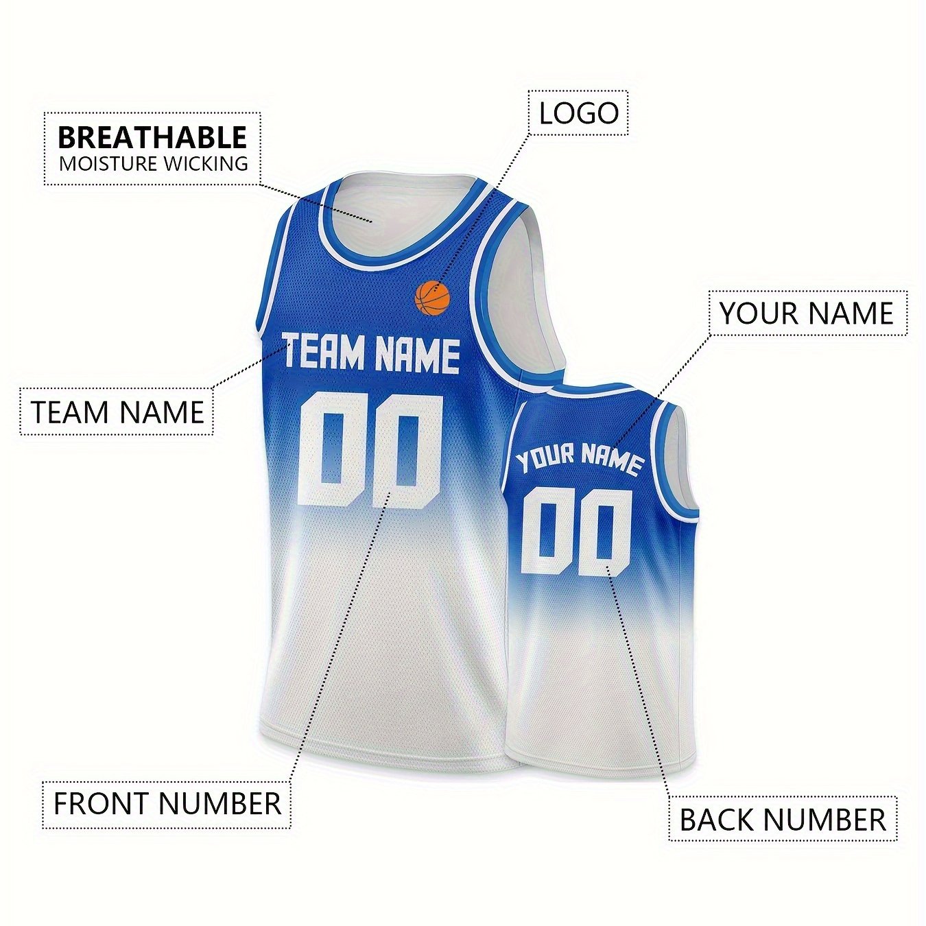 TEMU Custom Men's Basketball Jersey - Personalized Name And Number, Breathable Sleeveless Top, Gift For Players, , And Fans, Training And Competition