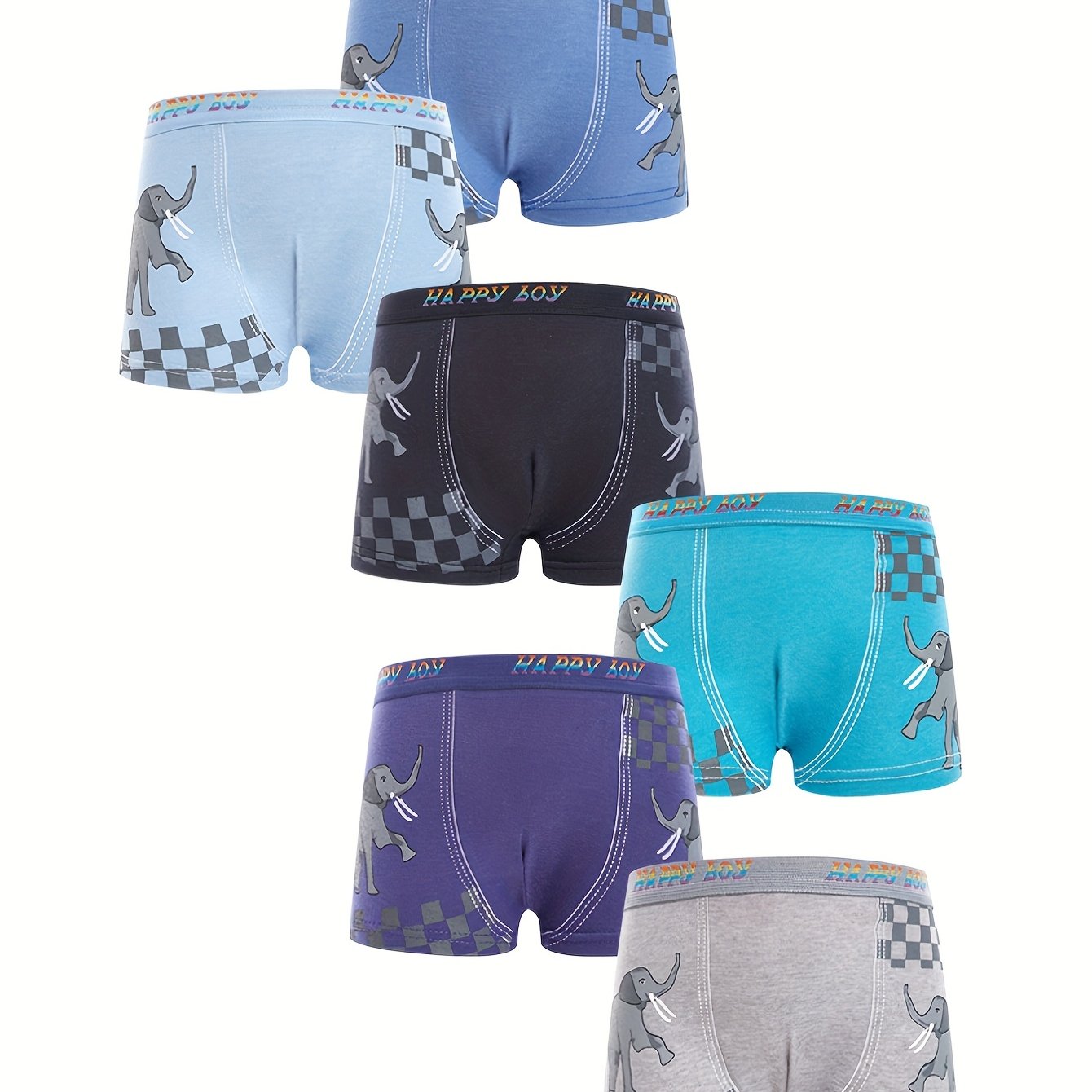 6pcs/pc Underpants Elephant Animal Briefs Boys' Soft Comfortable Mid-rise Breathable Wear