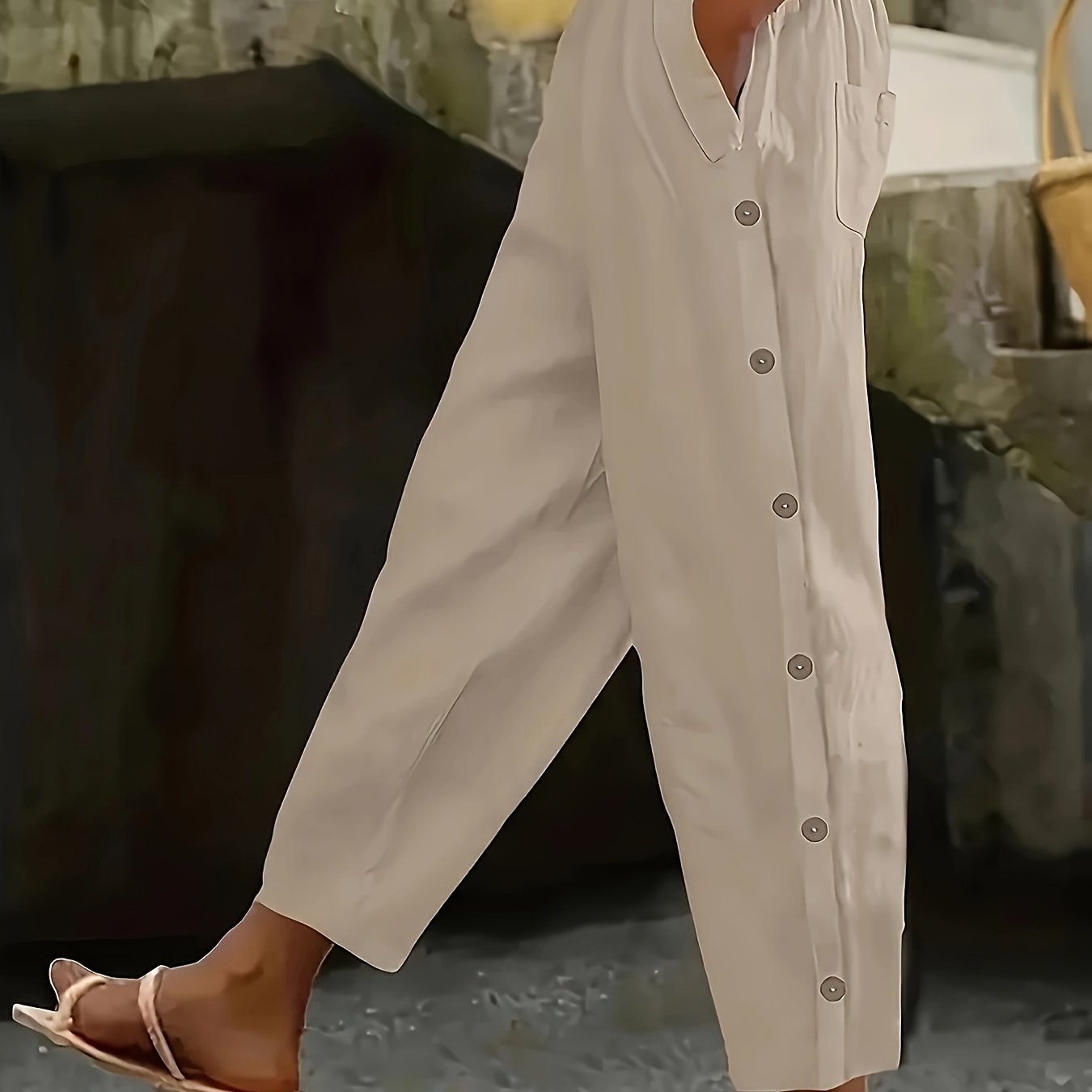 E-shop Pocket Button Straight Jeans, elegante Herrenhosen für Frühling/Herbst, Damenbekleidung
