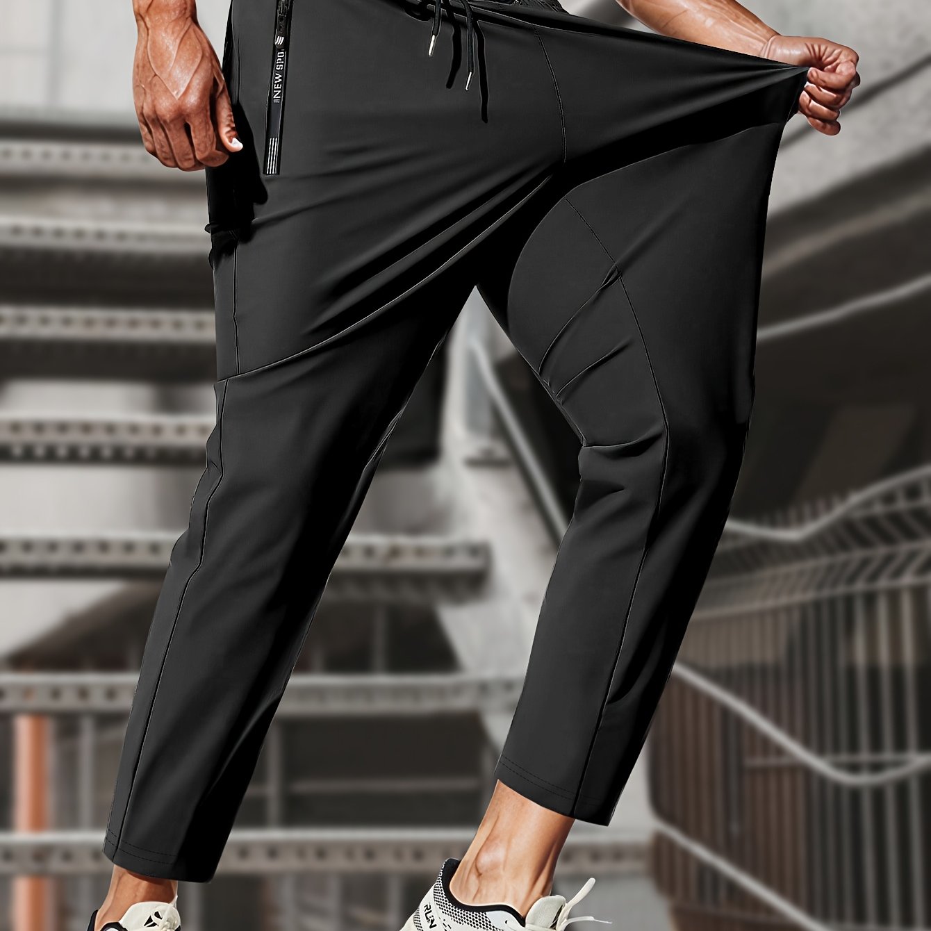 E-shop Herren Elastische Sport-Hosen, Hochelastische Schnelltrocknende Fitness Gerade Neun-Zoll-Hosen, Geeignet für Laufen, Sport und