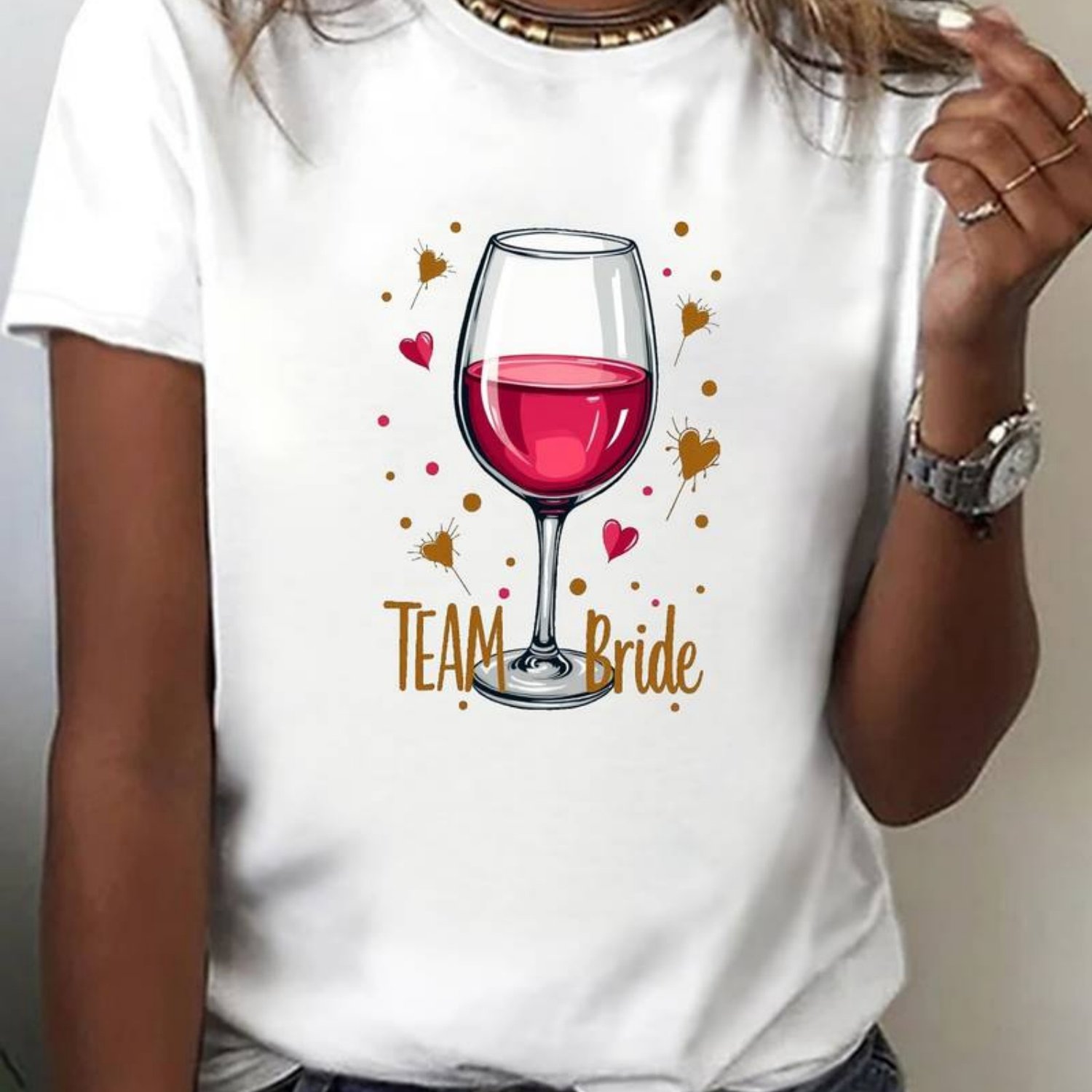 TEMU T-shirt da donna "" con stampa bicchiere e cuore - Maglietta casual a maniche corte con , elasticit� media, lavabile in lavatrice, abbigliamento