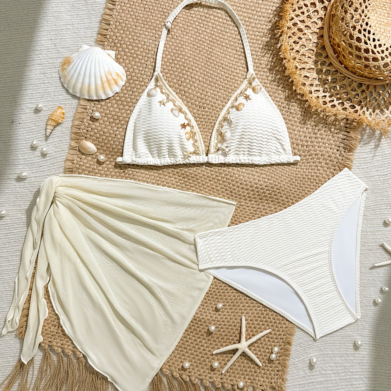 TEMU Ensemble bikini uni 3 pièces pour fille, ensemble de bikini décontracté pour vacances et piscine, pour adolescente