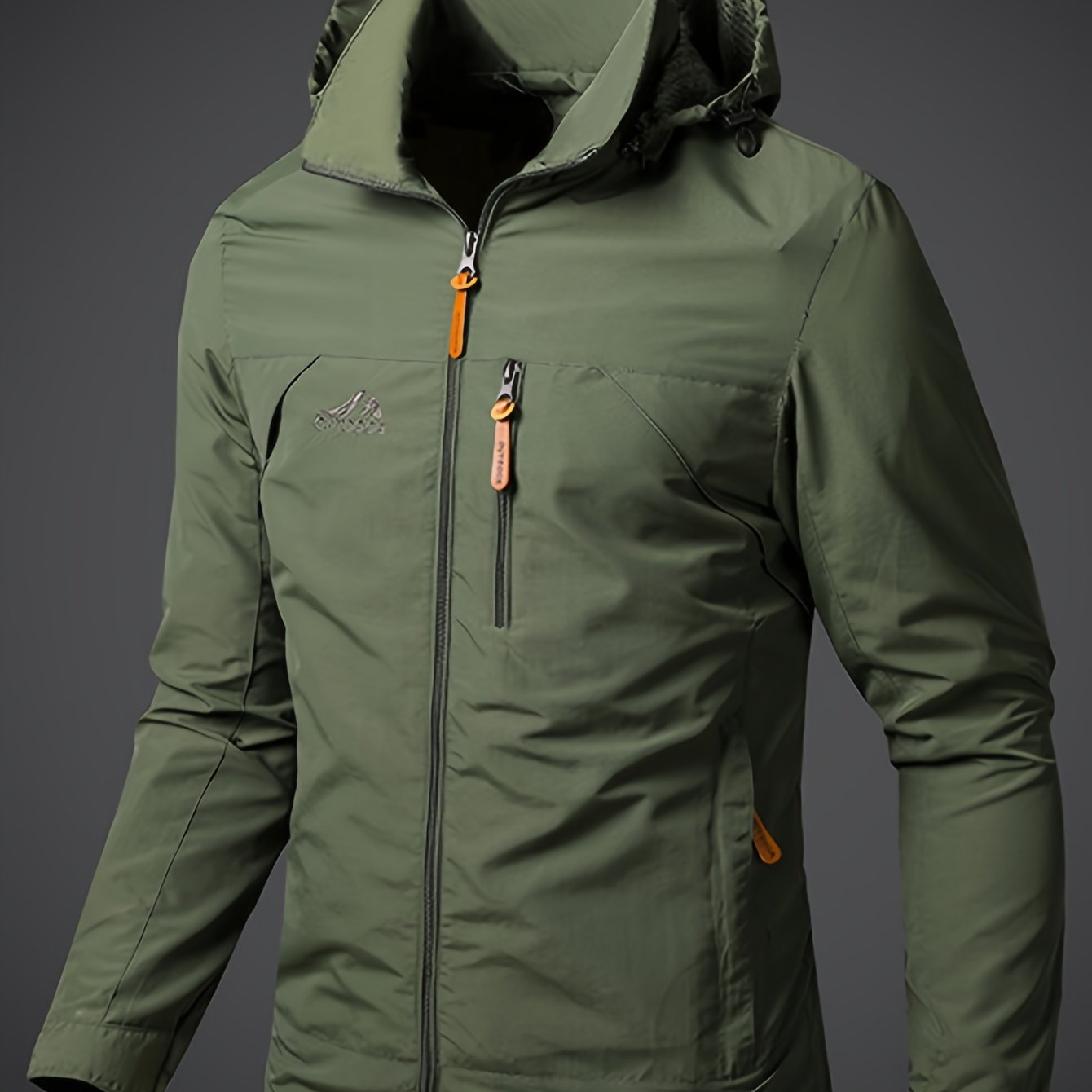 TEMU Men' Hooded Long Sleeve And Zipper Down Windbreaker Jacket With Zippered Pockets, And Chic Jacket Suitable For Outdoors Activities