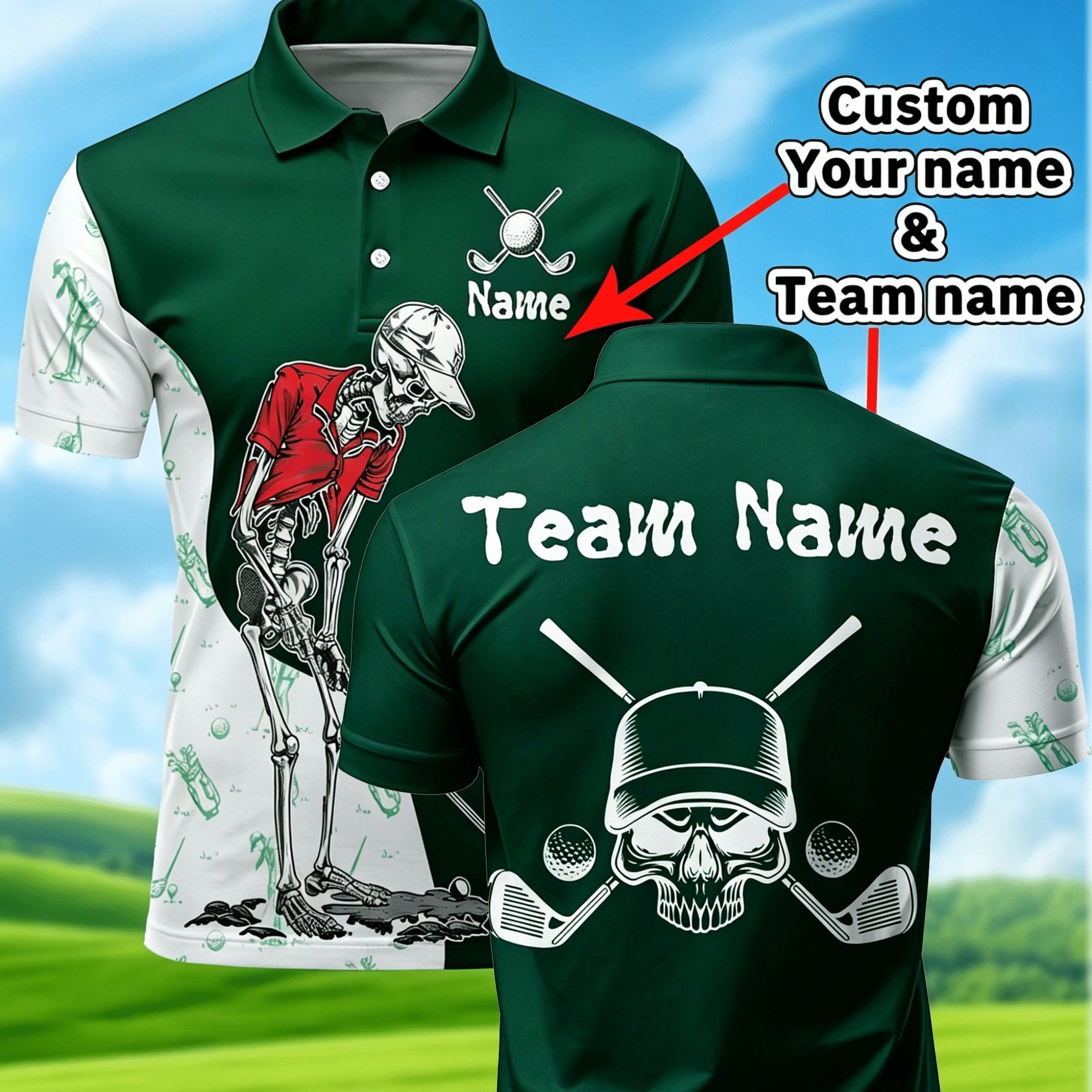 TEMU Custom Men's Golf Shirt - Personalized Name And , Vibrant Golf-themed Prints, Lightweight Breathable Fabric, Regular Short Sleeve Fit For Summer