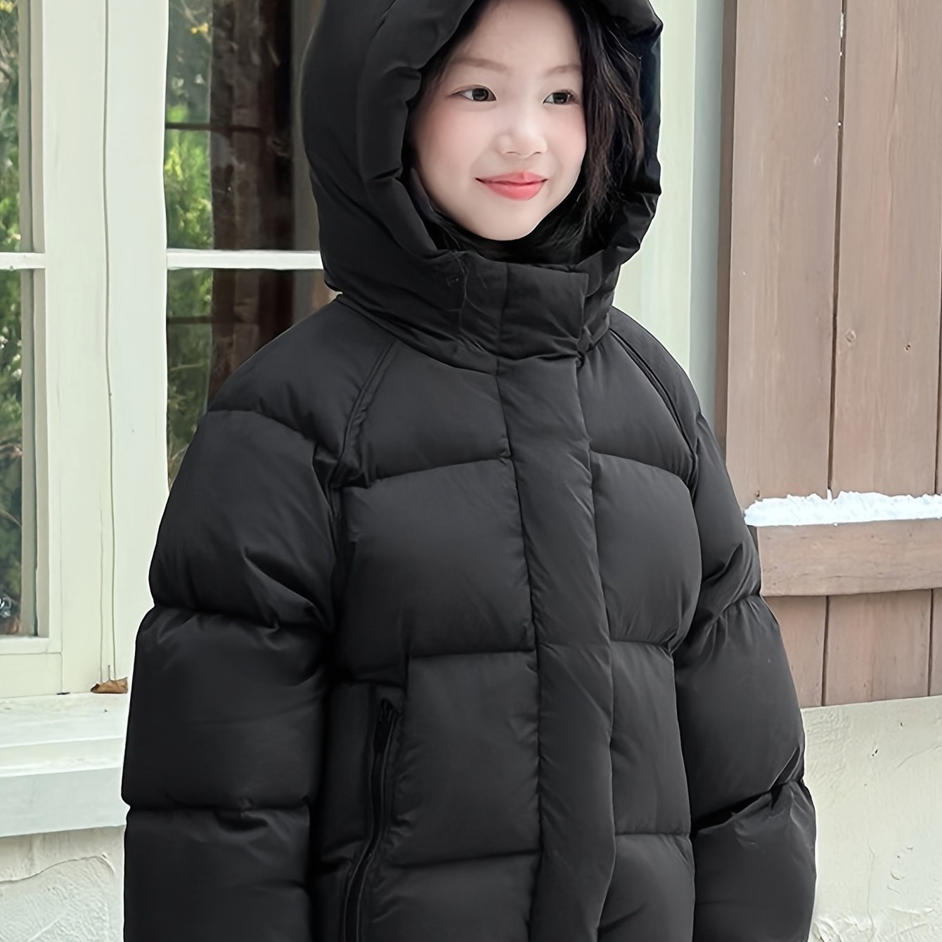 Image of Girls' Winter Hooded Jacket, Thickened Warm Casual Jacket, Easy And Versatile Design, Suitable For Scenes , Daily Wear, And Outdoor