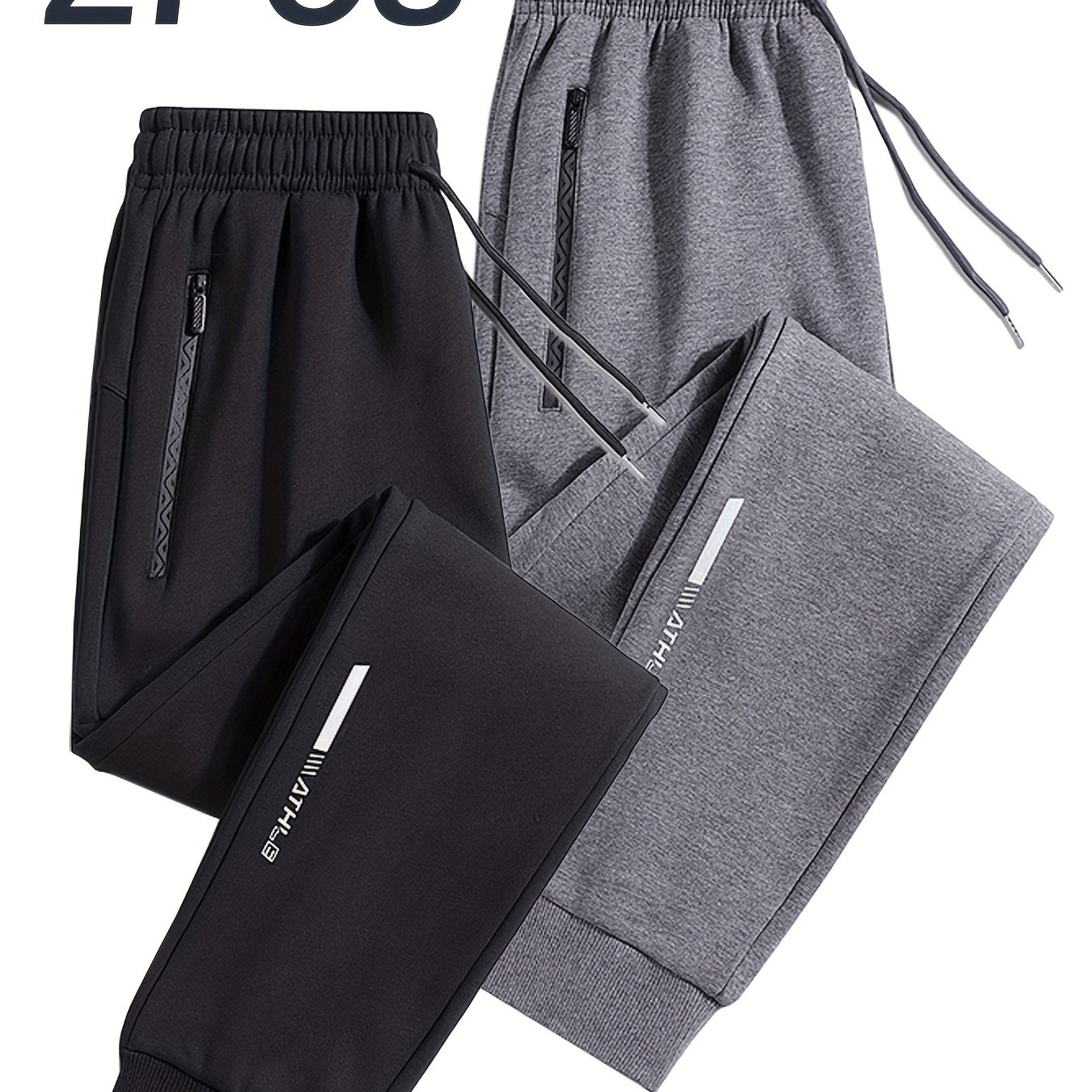 TEMU 2pcs Men's Casual Jogger Pants Set With Reflective Letter Print, Dual Zipper Pockets, Ideal For , Outdoor Activities, And Holiday Gifts