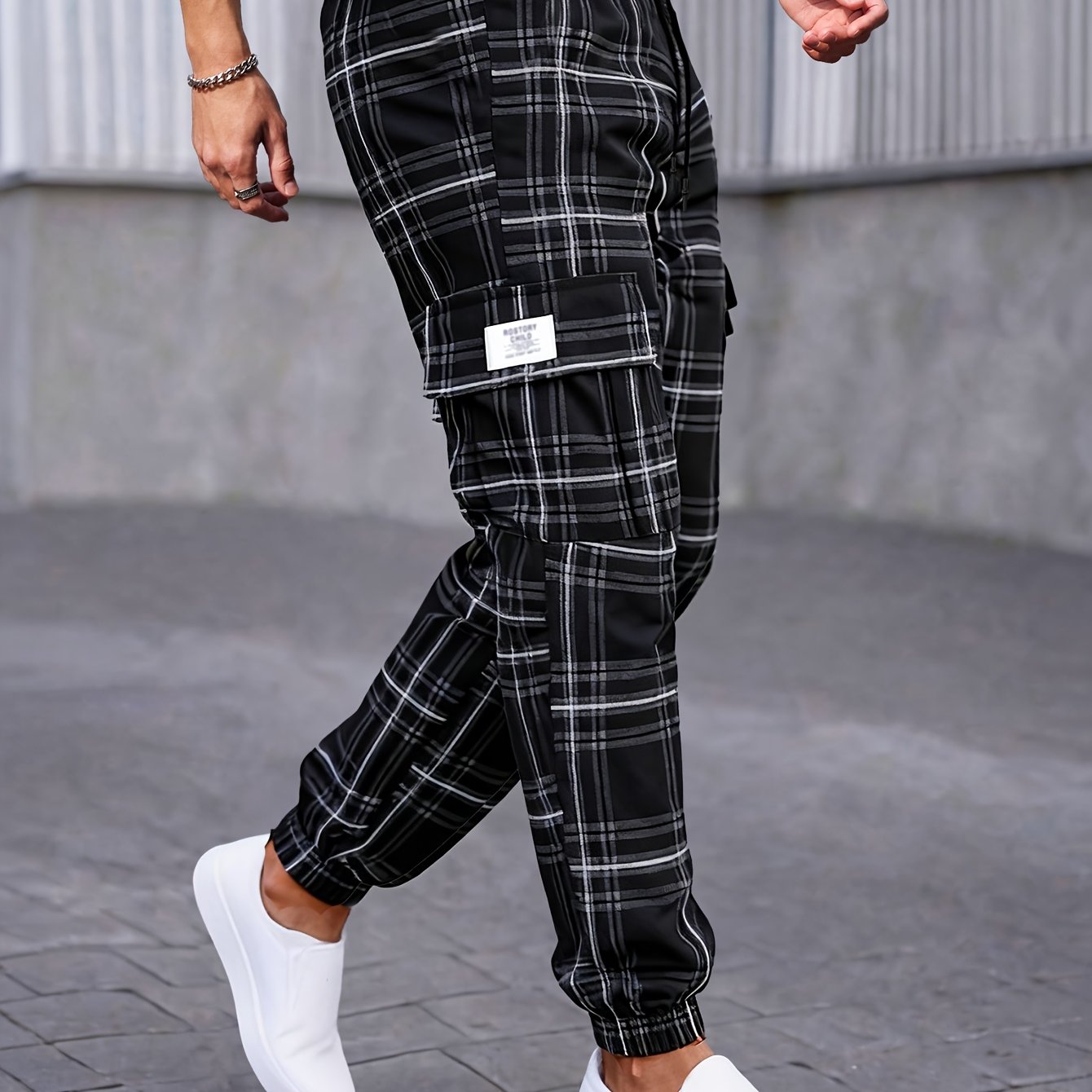 TEMU Pantalones cargo para hombre | de moda con estampado de overol, tejido no elástico, cierre con cordón, cintura media, corte regular - estilo