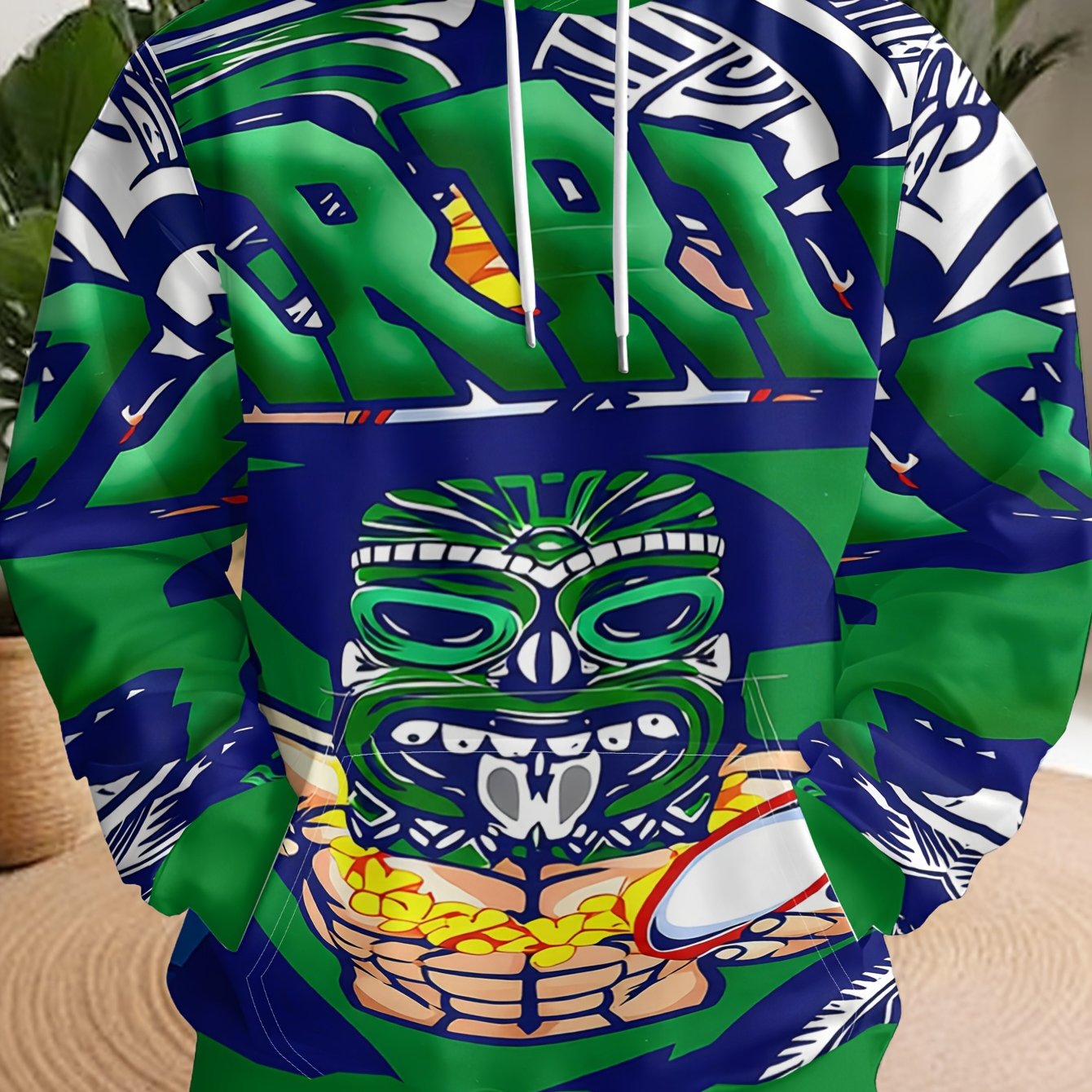 TEMU Men's Hoodie - Men's Casual Pullover Hooded Sweatshirt - Printed Warrior Totem Domineering Fighter Design, Autumn/winter Apparel, Suitable For