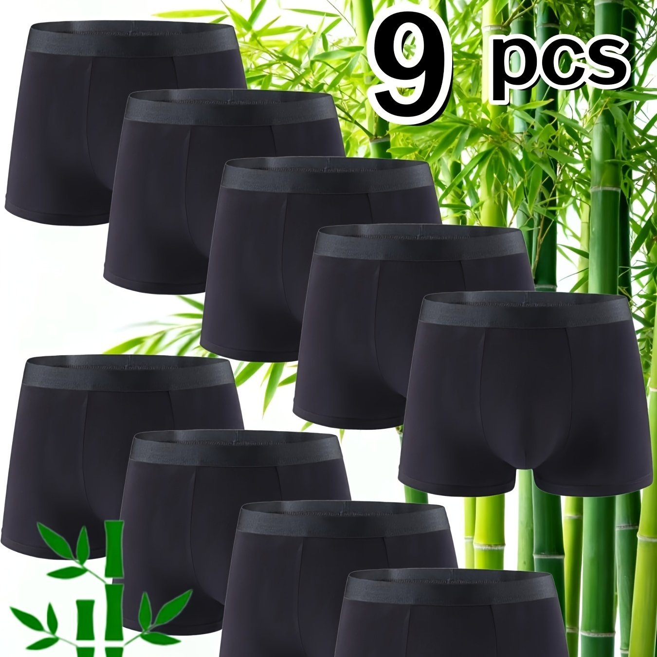 E-shop 9er-Pack Herren-Bambusfaser-Unterwäsche – Atmungsaktive, feuchtigkeitsableitende Boxershorts mit Vollfaser-Bambus für Fitness, Training &