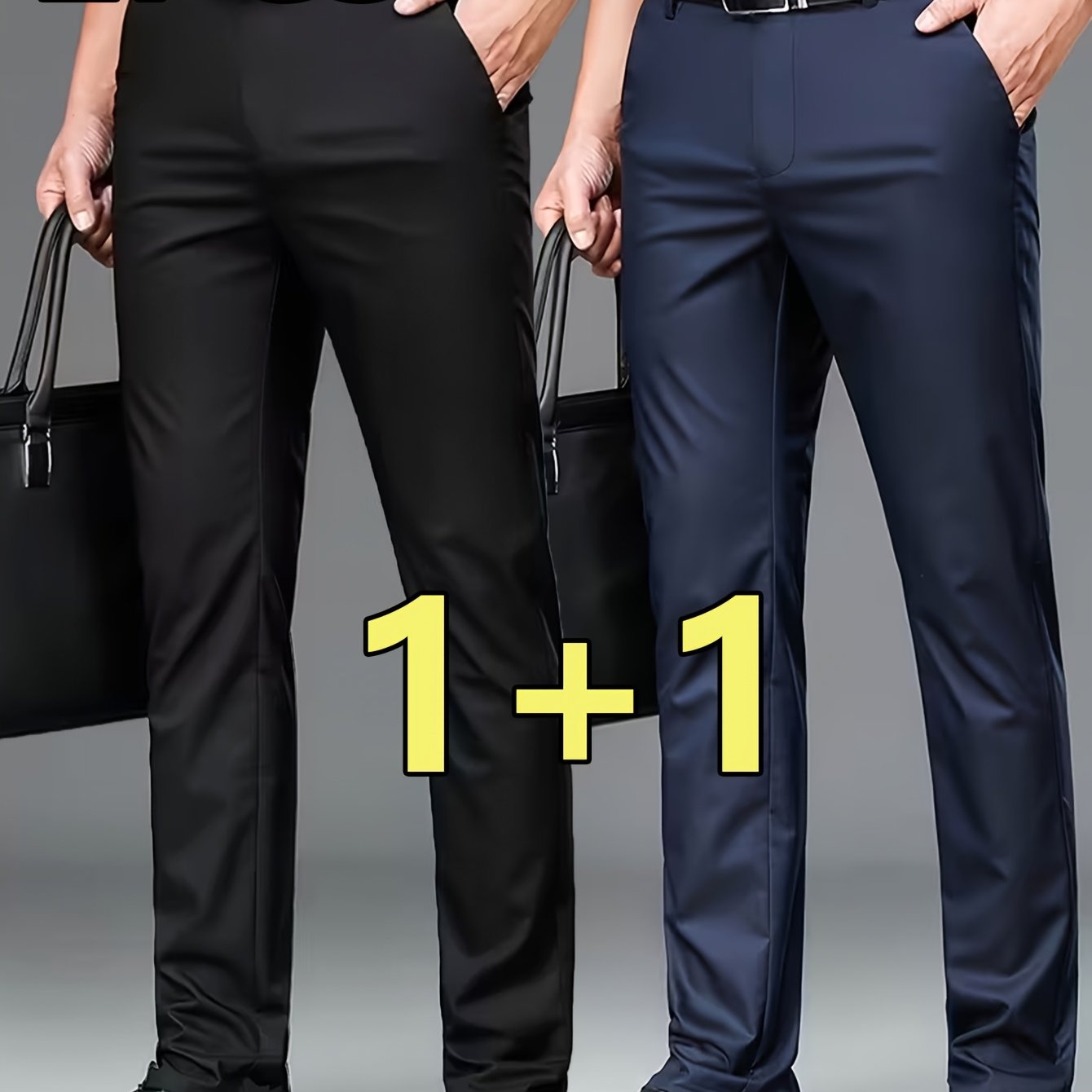 Image of 2pcs Men's Professional Business Dress Pants, Office Trousers With Stretch, Versatile Black Straight-leg Casual Pants For Work