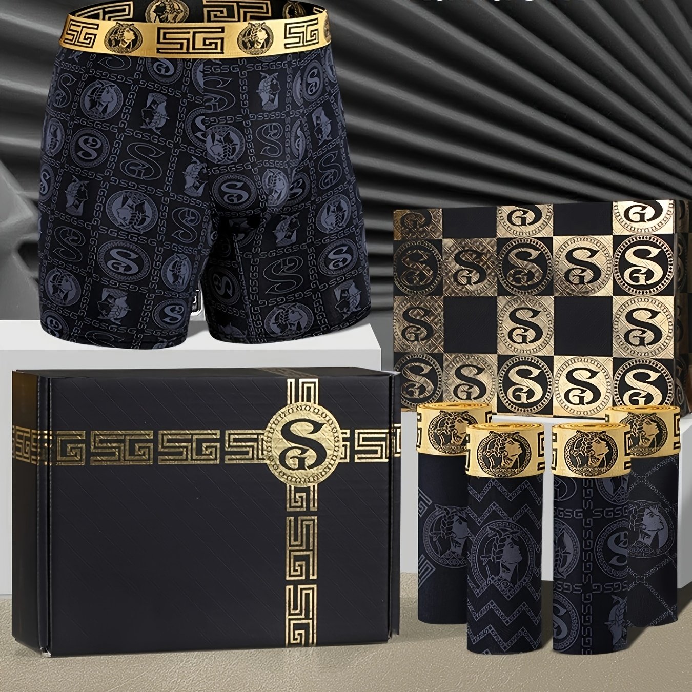 TEMU 4pcs Gdecc Men's Boxer Briefs With Gift Box - Quick-dry Underwear Suitable For Daily Wear & Gym, Breathable Full-body Print Long Shelf Boxers,