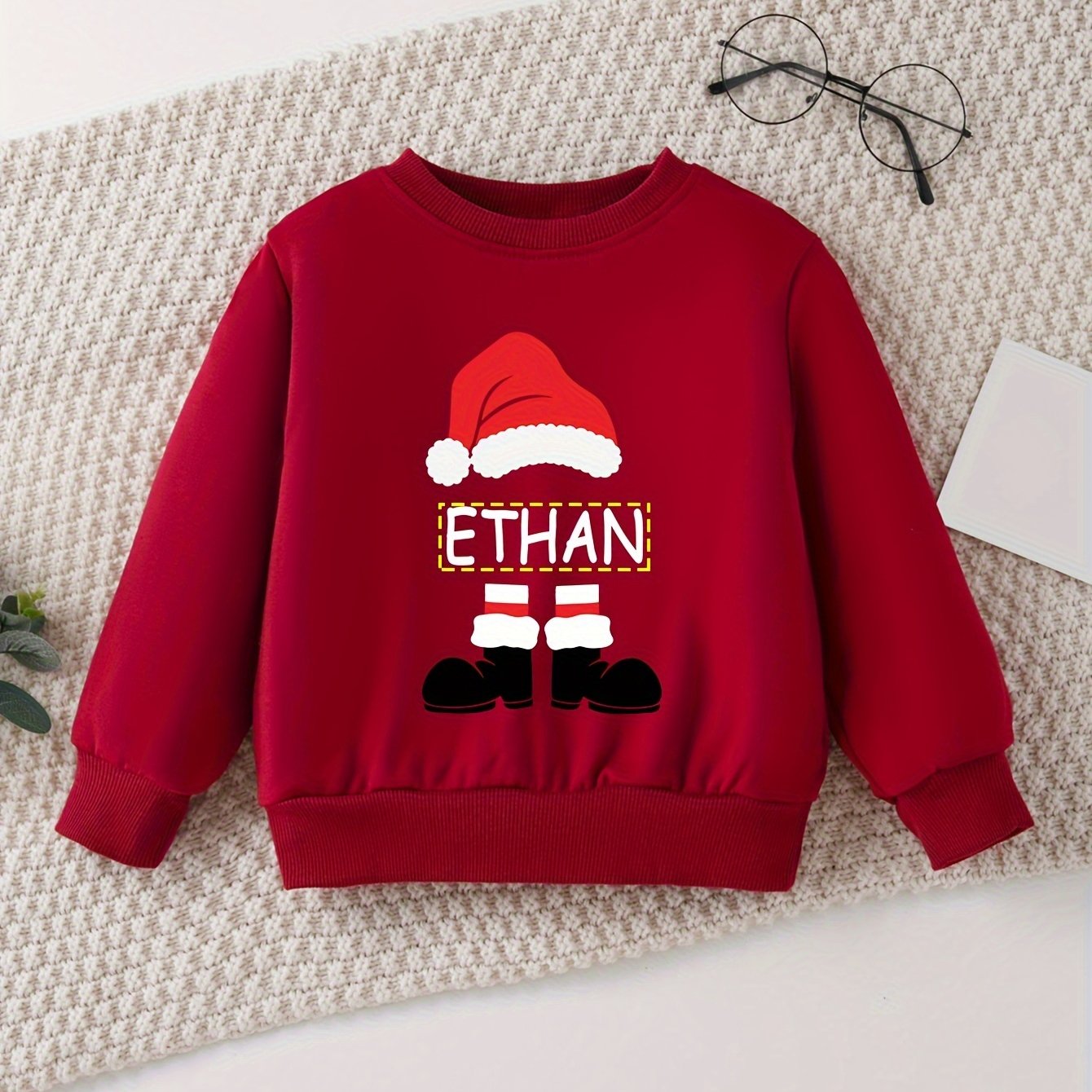 Customizable Christmas Sweatshirt For Without A... Features Personalized Names And A Stylish, Comfortable Round-neck Design With A Christmas Hat Print