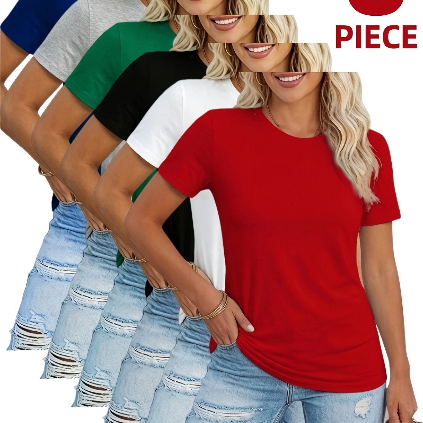TEMU 6pcs Women's Oversized T-shirts - Soft Breathable Stretch Crew Neck Short Sleeve Suitable For , Loose Fit Solid Color Basic Tees For Home, Gym,