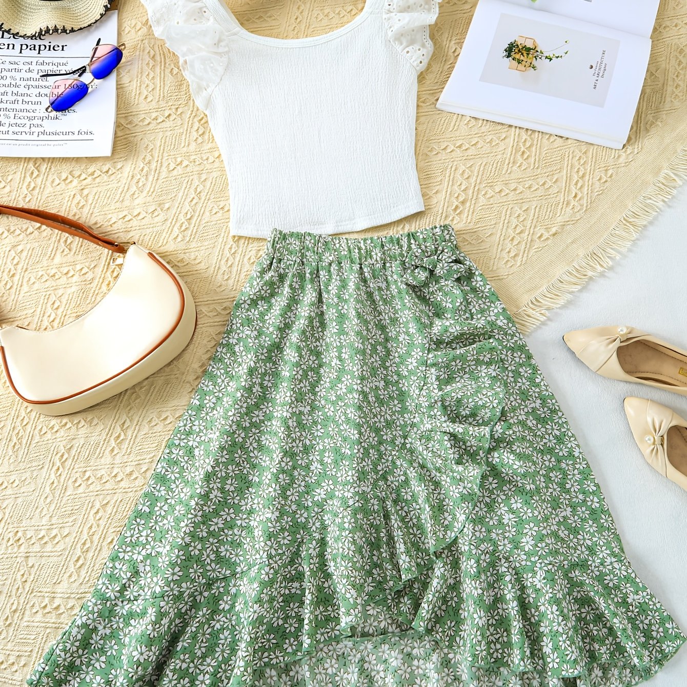 Image of 2pcs Girls Casual Fashion Sweet Pullover And Skirt, Spring Summer, Teenage Girl Clothes
