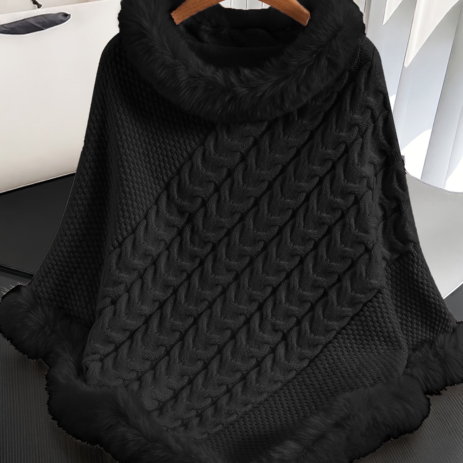 TEMU Elegant Special Edition "net Body Bust" - 1pc Of Elegant Women'-color Cable- Shawl Pullover, 100% Polyester Fiber, Faux Trim With Faux Collar