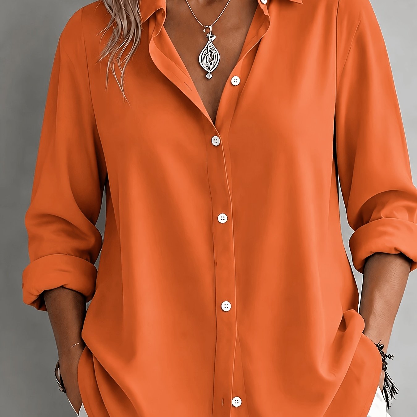 TEMU Elegant Special Edition Women' Color Shirt - Long Sleeve Button-up, Classic Lapel, Machine Washable, Suitable For Office, Commute, Or Formal