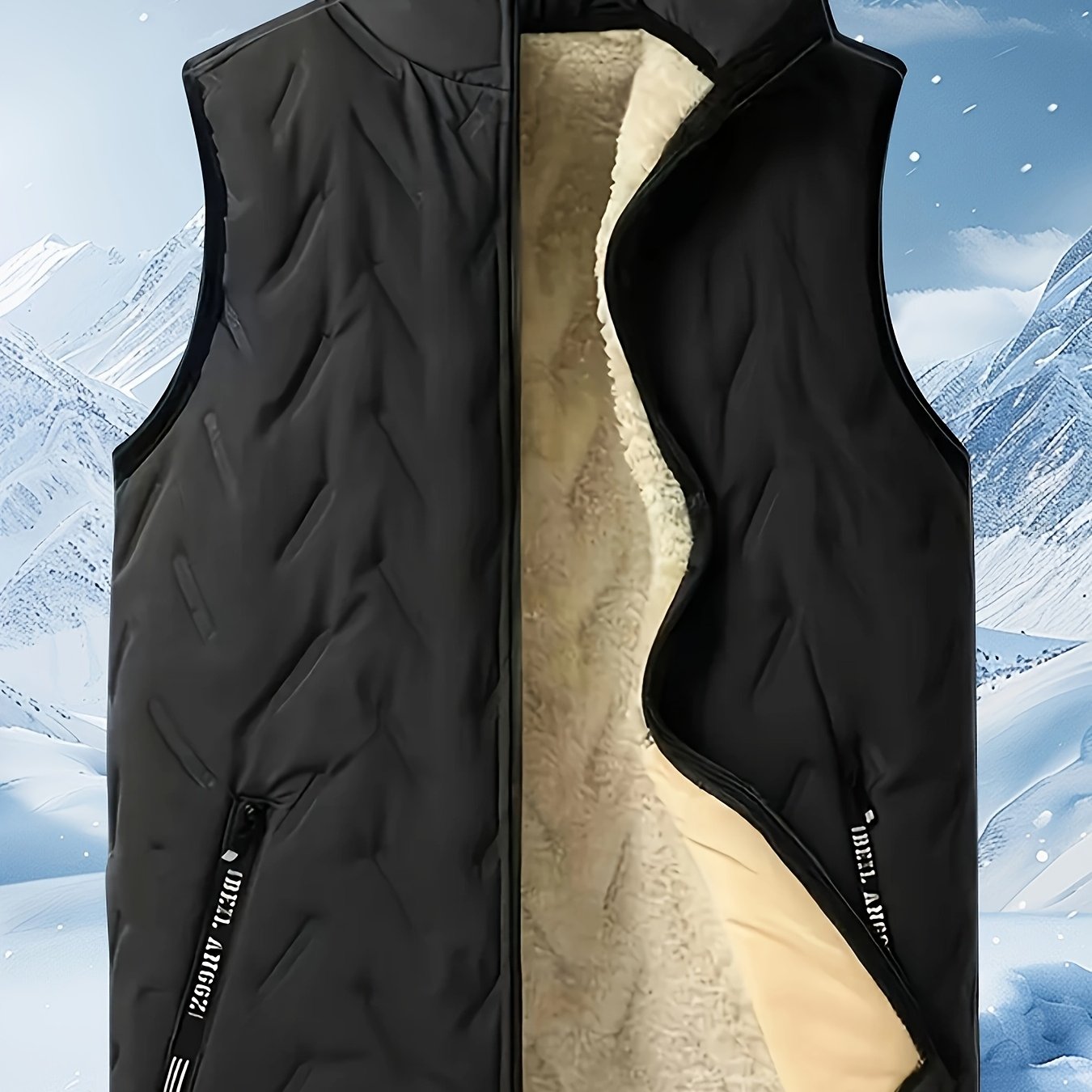 Image of Men's Warm Fleece-lined Sleeveless Jacket For Autumn And Winter, Lamb Fleece Vest With Stand Collar, Zippered Pockets, Ideal For Outdoor Activities, Core Body Warm, Non-elastic Fabric, Regular Style