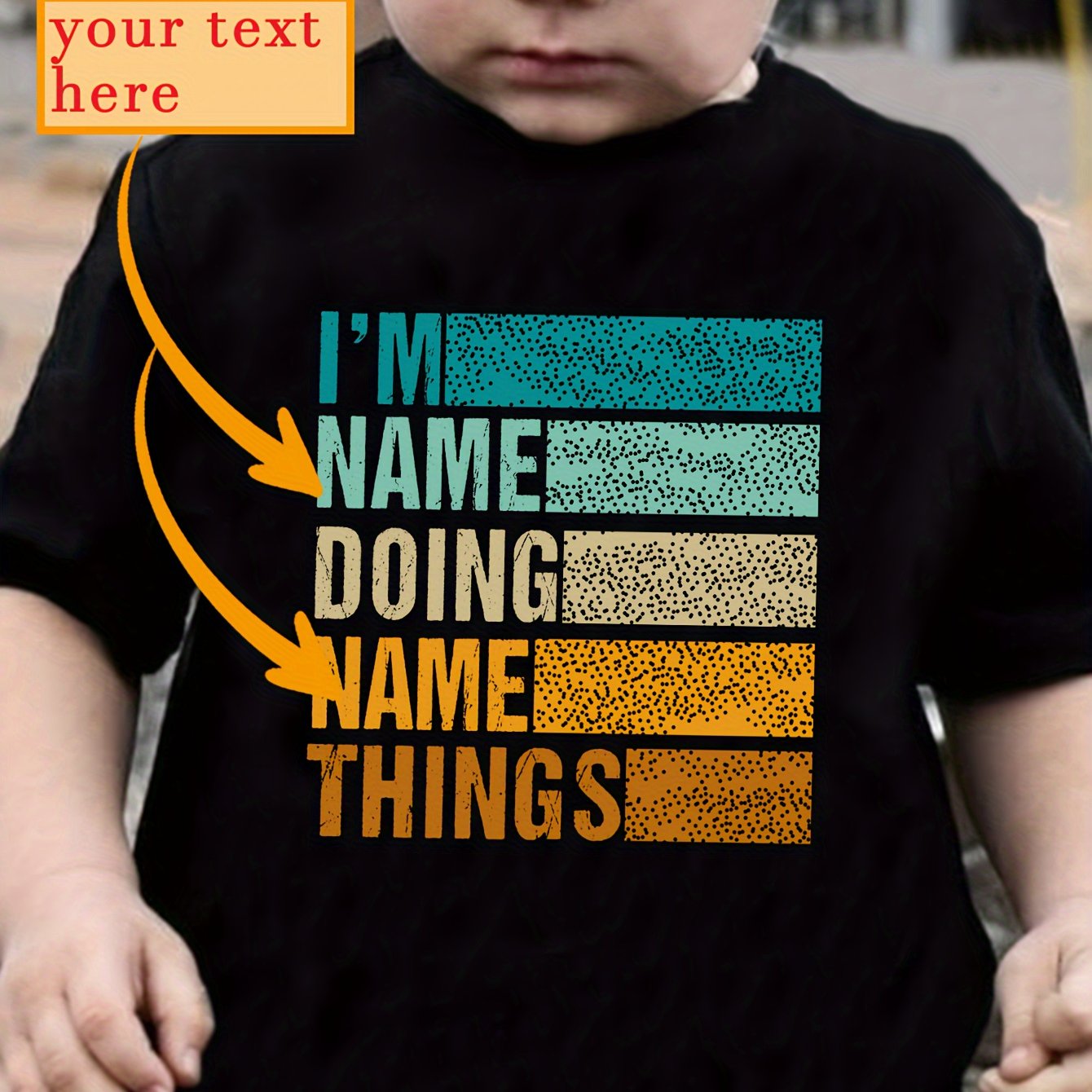 Custom Boys' T-shirt With 2 Names - 'i'm Name Doing Name Things' - Stylish Letter Print, Soft Polyester, Machine Washable - Perfect For Spring/summer