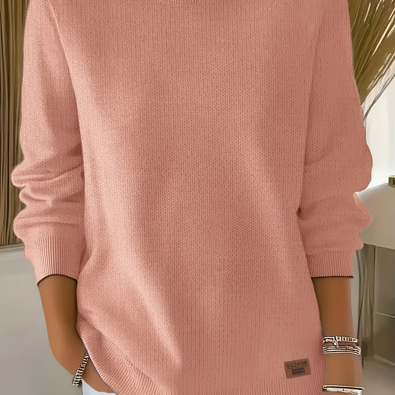 TEMU Tricot à manches longues imprimé pour femme, tempérament printemps/été/automne | Pull à col ras du cou | Doux et | Haut pour les quotidiens et