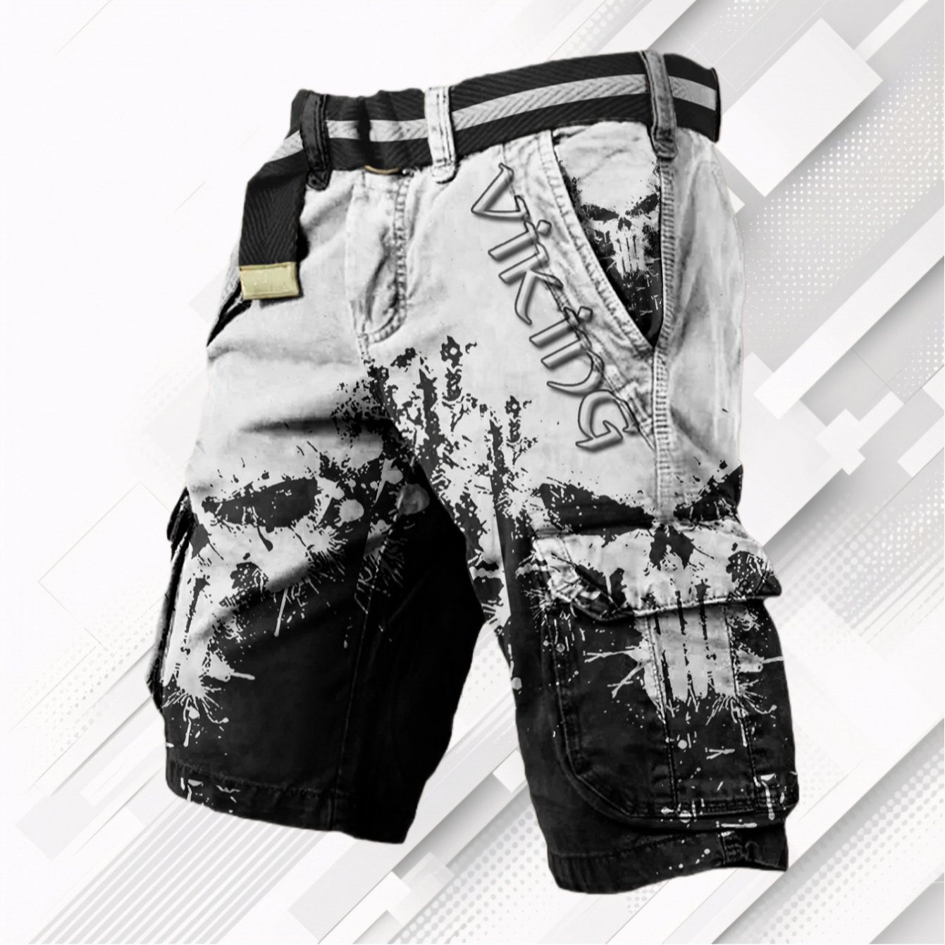 Men's Graphic Cargo Shorts Multi- Zipper Front Relaxed Fit Urban Skateboard Short Pants Belt Not Included