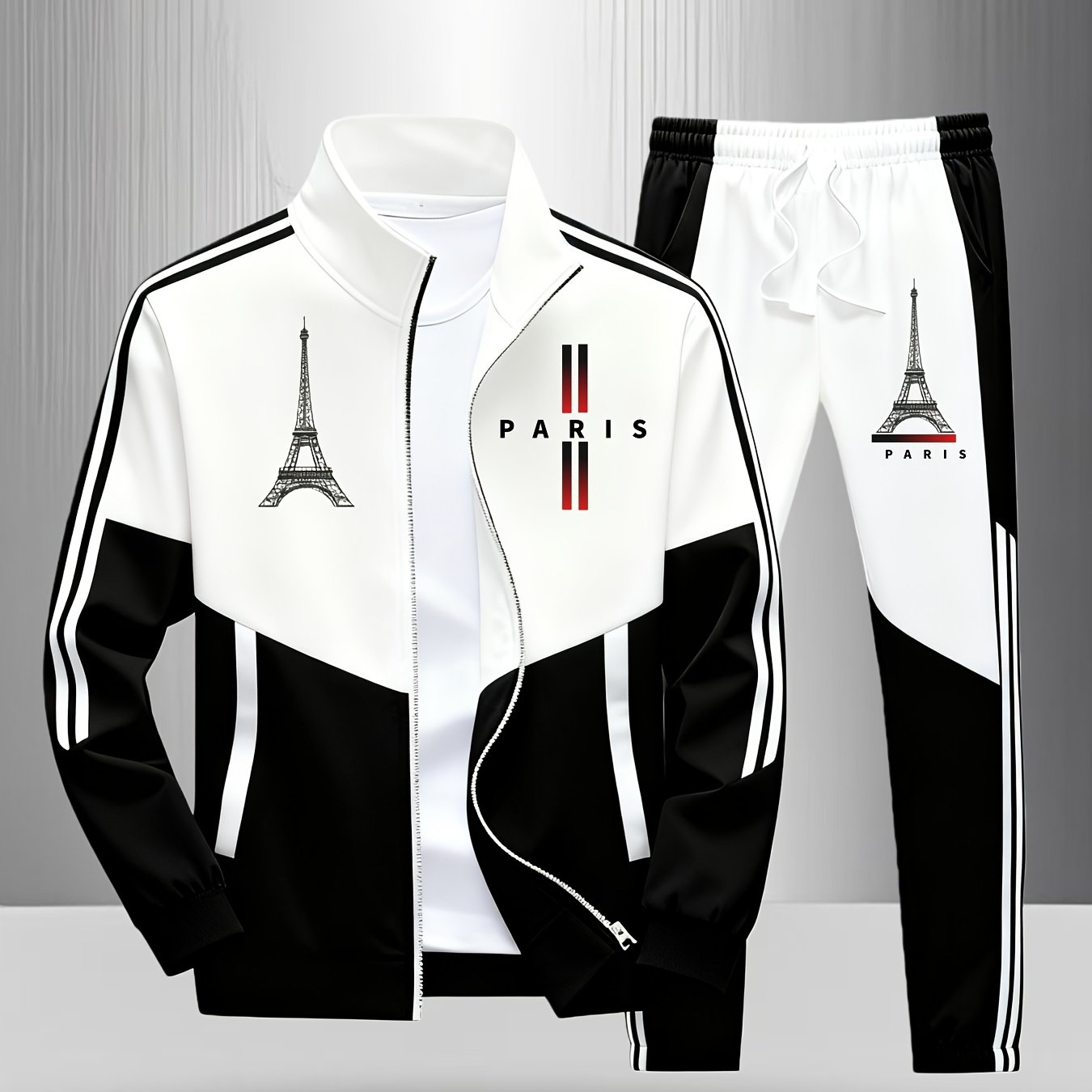 New 2pcs Set: Neutral Casual Printed Windproof Zipper Jacket Set. Multi-style And Optional, Suitable For Occasions