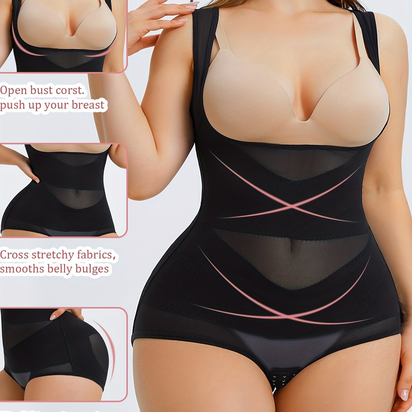 Plus Size Sexy Shapewear Bodysuit, Women's Plus Seamless Tummy