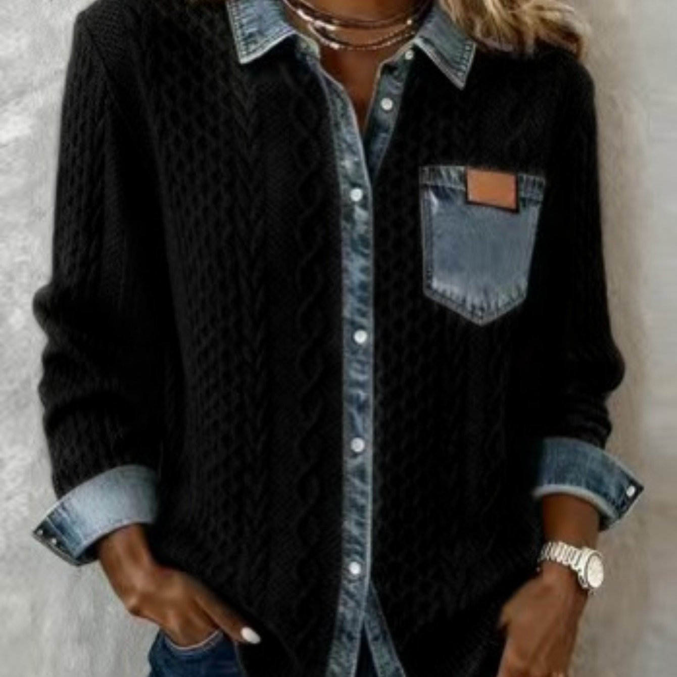 TEMU Women's Long Sleeve & Denim Shacket, Fashionable Shirt Jacket For Fall Winter, Casual Cardigan Top For Daily Wear