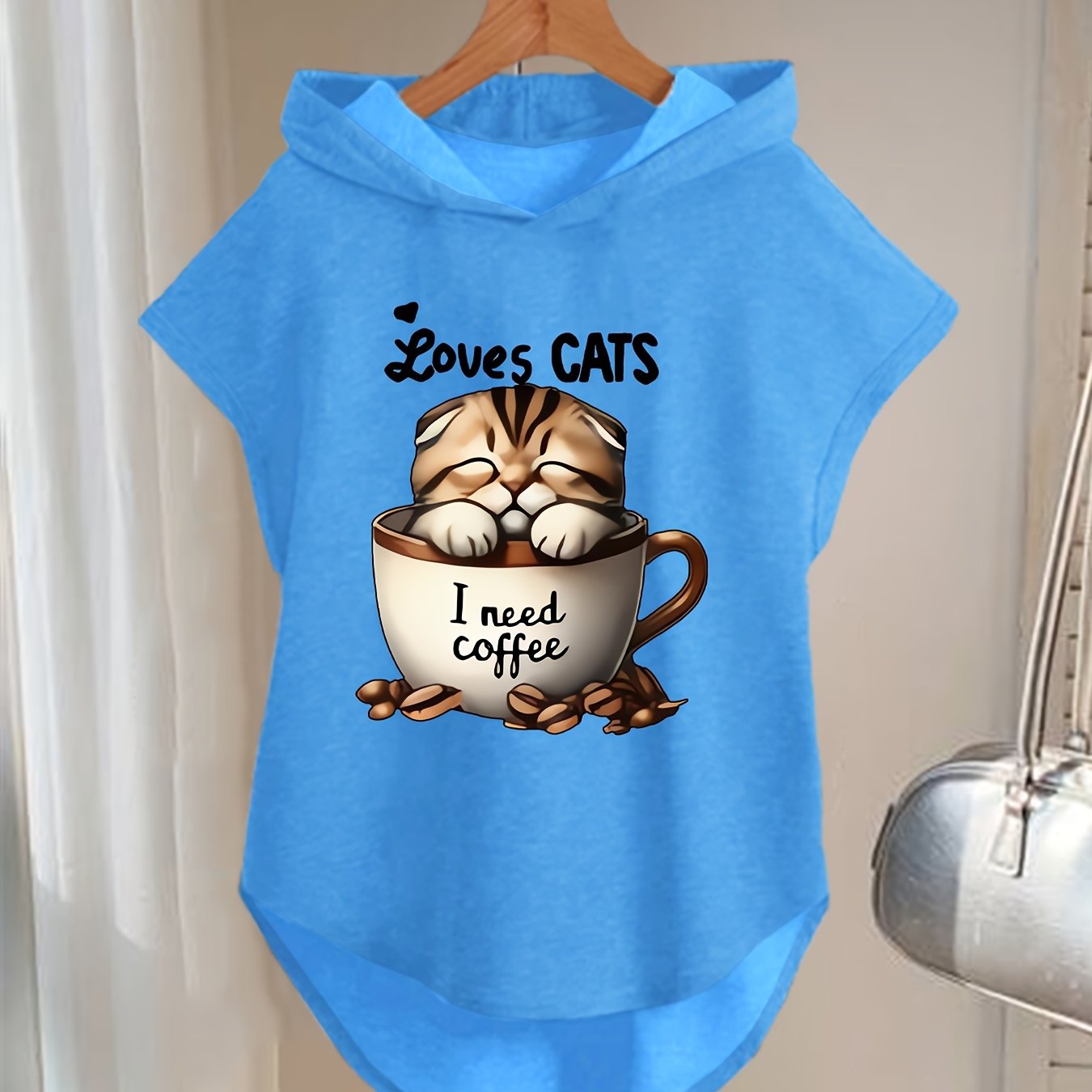 TEMU 1pc Fashion Women's Letter Cartoon Cat Pattern Hooded Batwing Vest