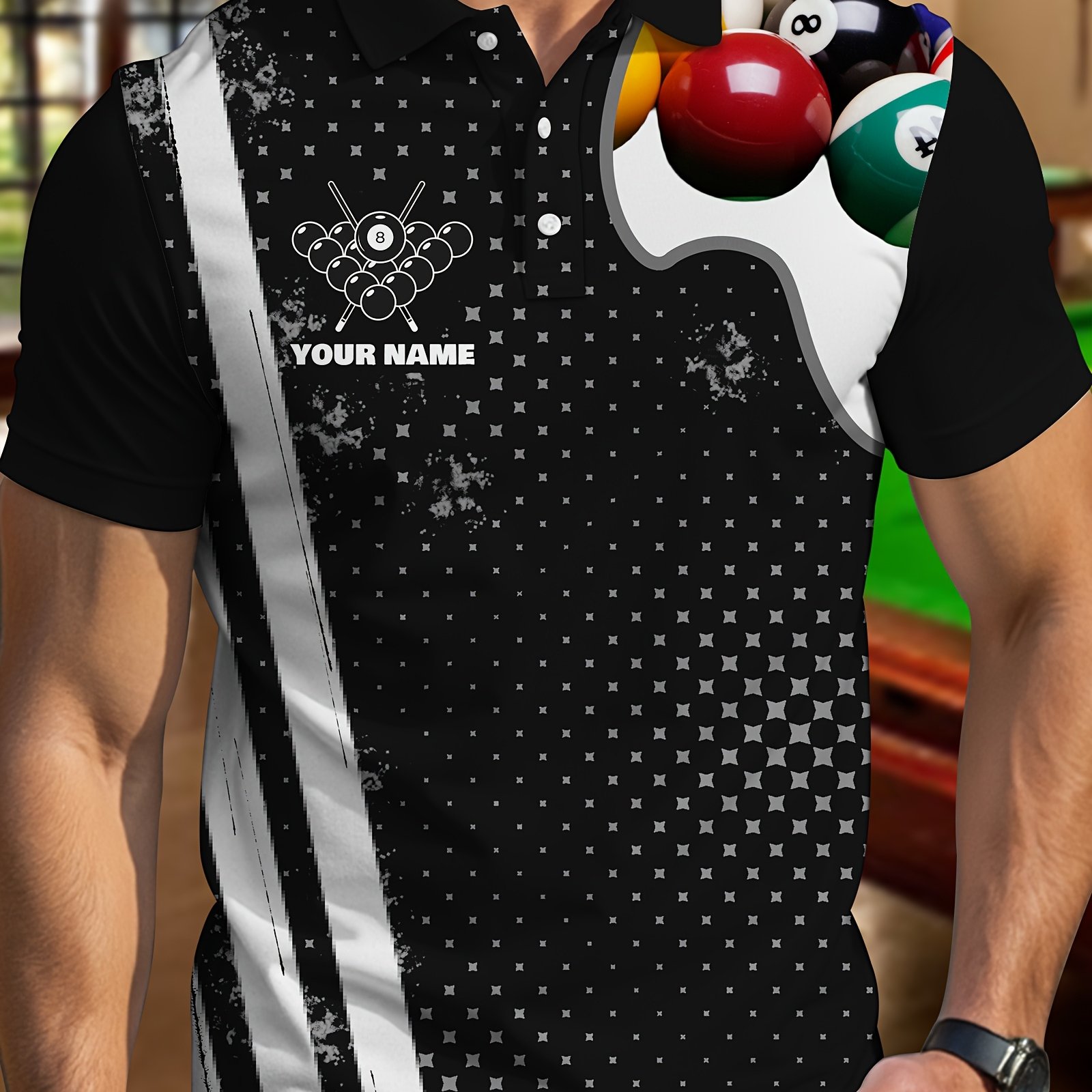 TEMU Polo personalizzata da , completo da biliardo, polo da biliardo, , traspirante, ad asciugatura rapida, abbigliamento casual multifunzionale,