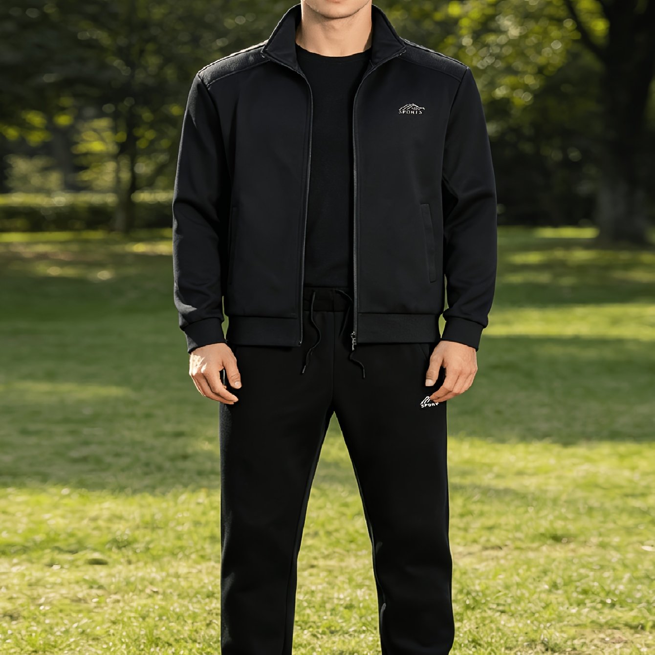Men's Spring And Autumn Casual Sports Suit, Men's Embroidered Zipper Jacket