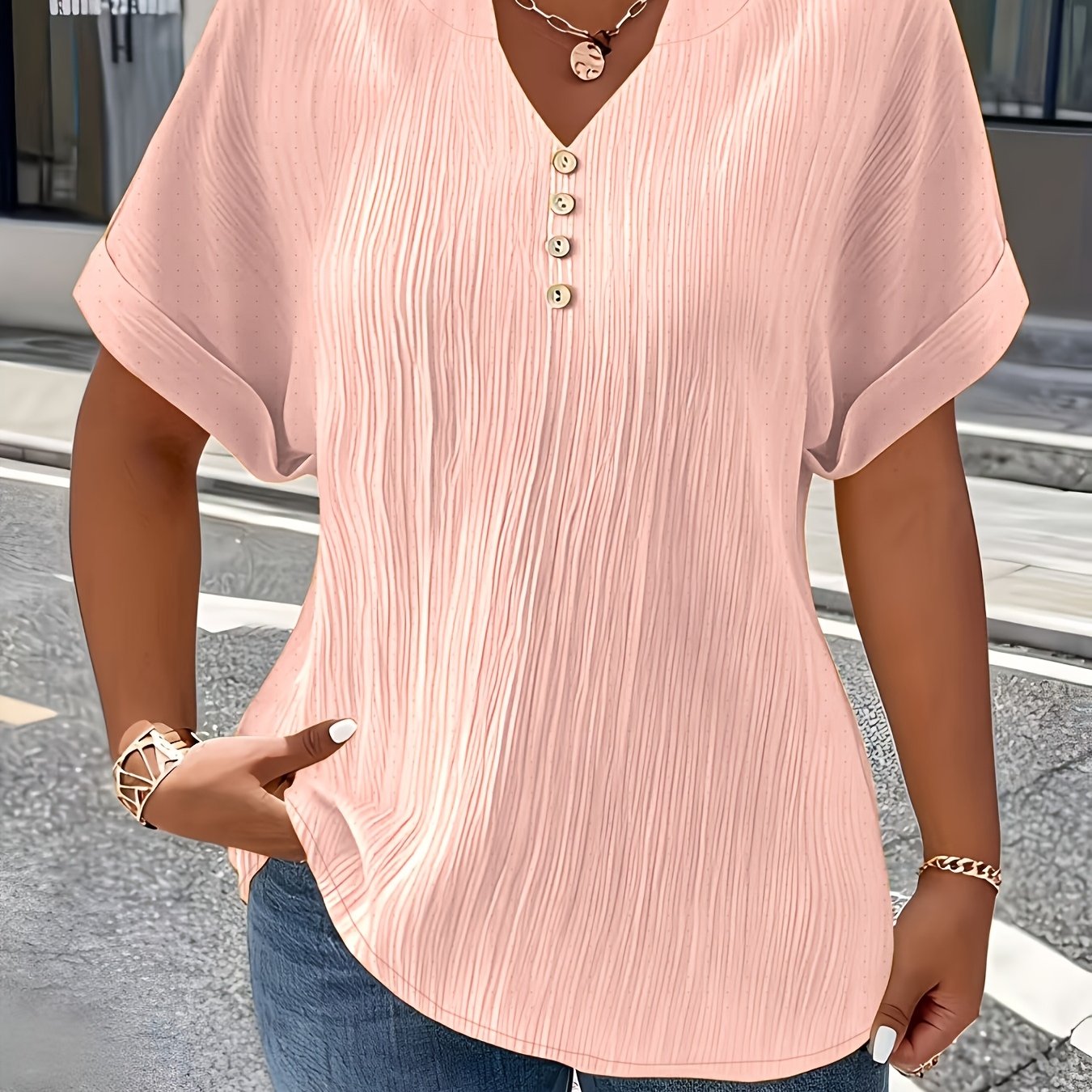 TEMU European And American Women's Fashion Special Fabric T-shirt