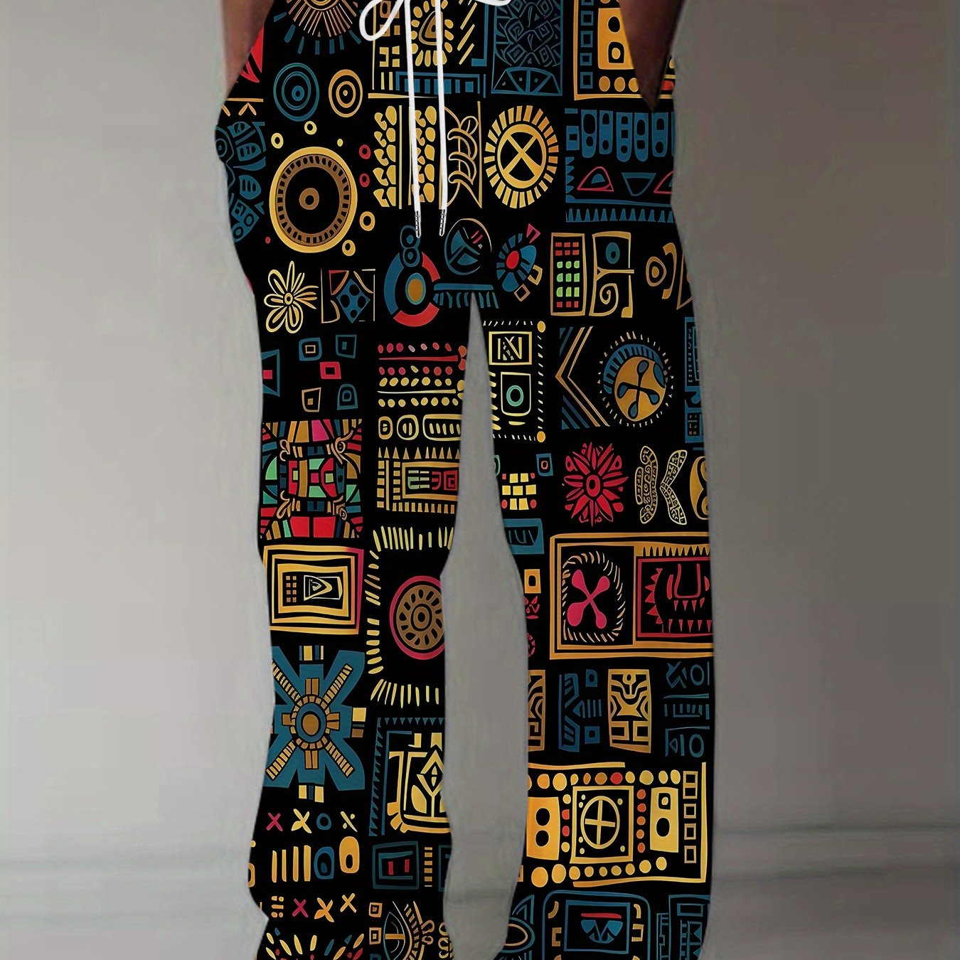 Image of European And American Cross-border Casual Straight-leg Pants With Geometric, Graphic, Colorful Sports Trousers