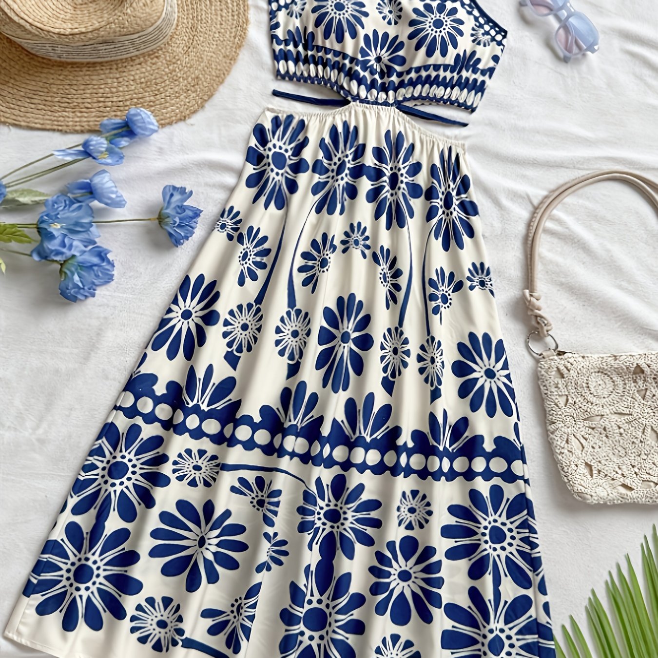 E-shop Elegantes Damenkleid ohne Träger/mit Ausschnitten/mit Bindung/mit Positioniertem Druck