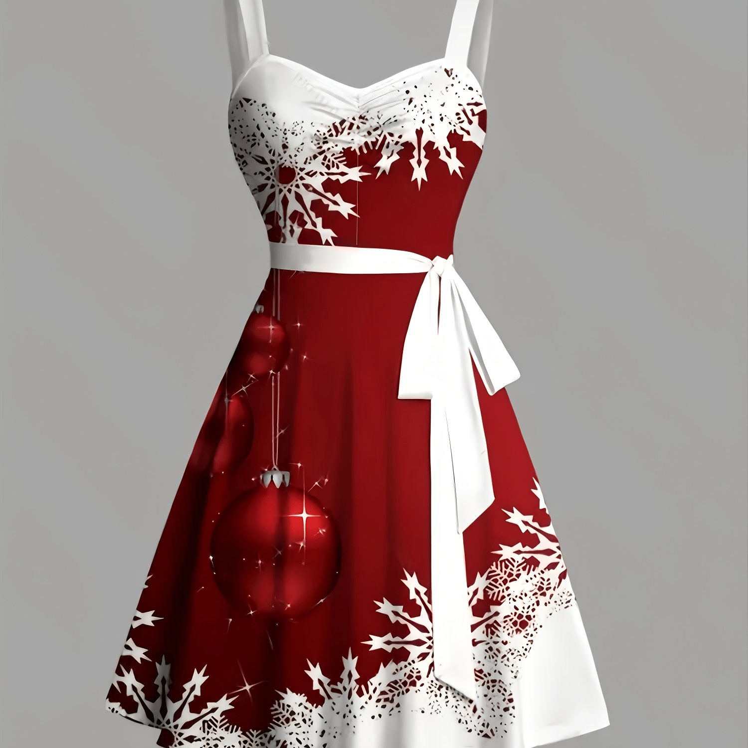 TEMU Robe à bretelles et col en V avec imprimé de Noël, robe cami dos nu, vêtements pour femmes