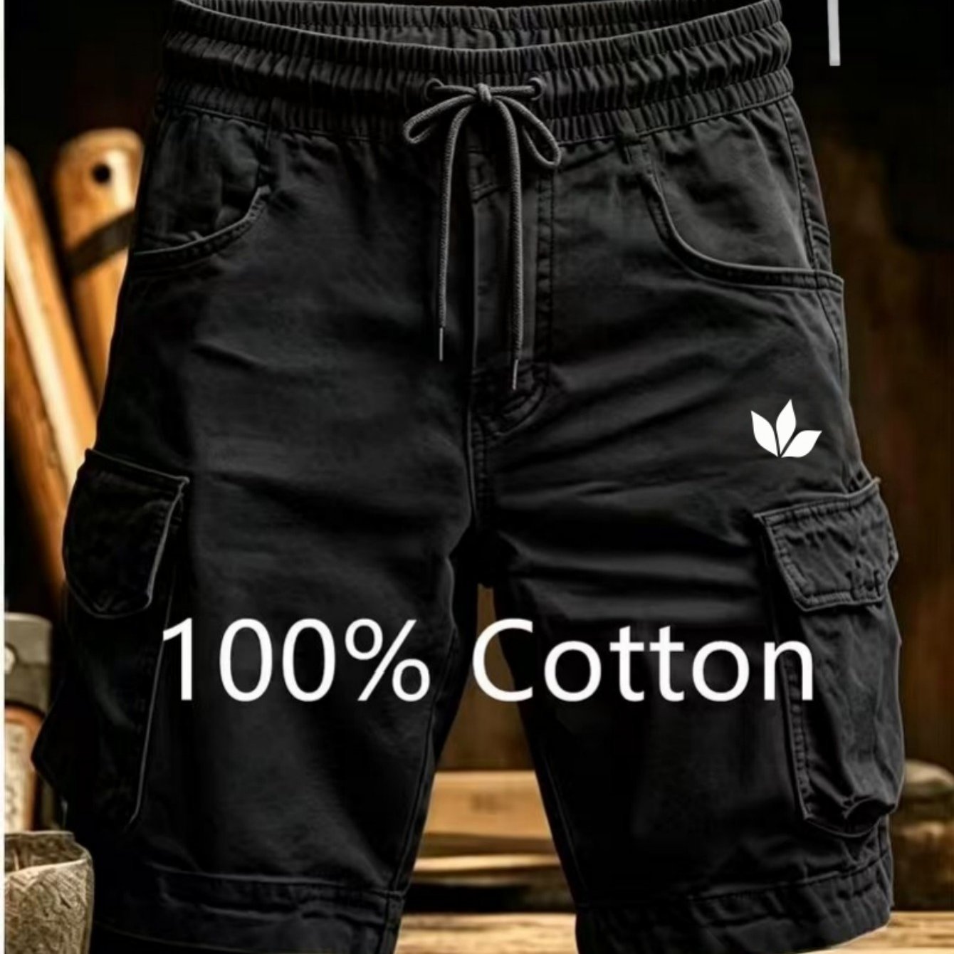 Men's Summer Fit Cargo Shorts 2pcs Set With Free Necklace, Outdoor Essential