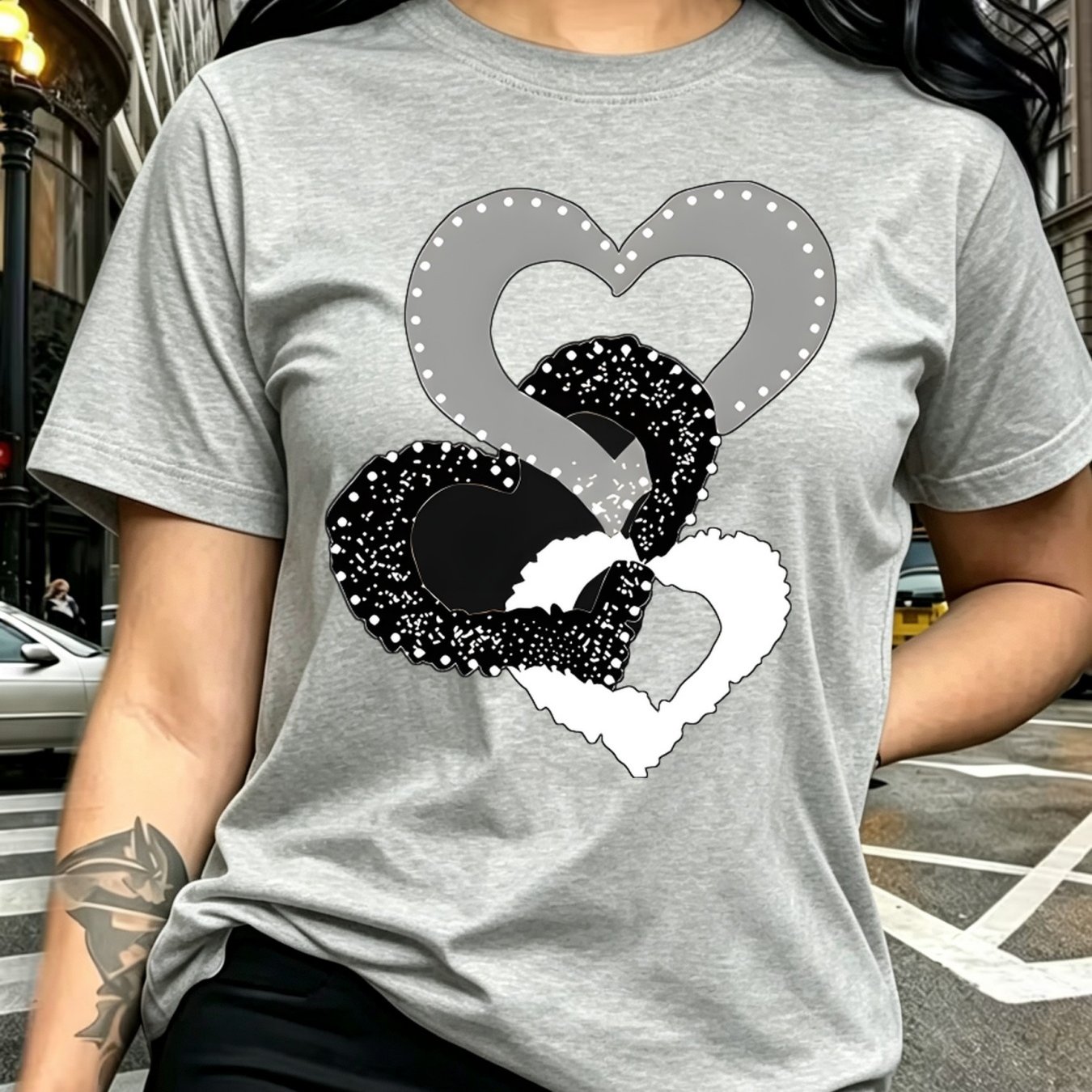 TEMU Plus Size - Chic Graphic Casual Crew Neck Short Sleeve Stretchy Machine Washable Black Casual T-shirt Plus Size