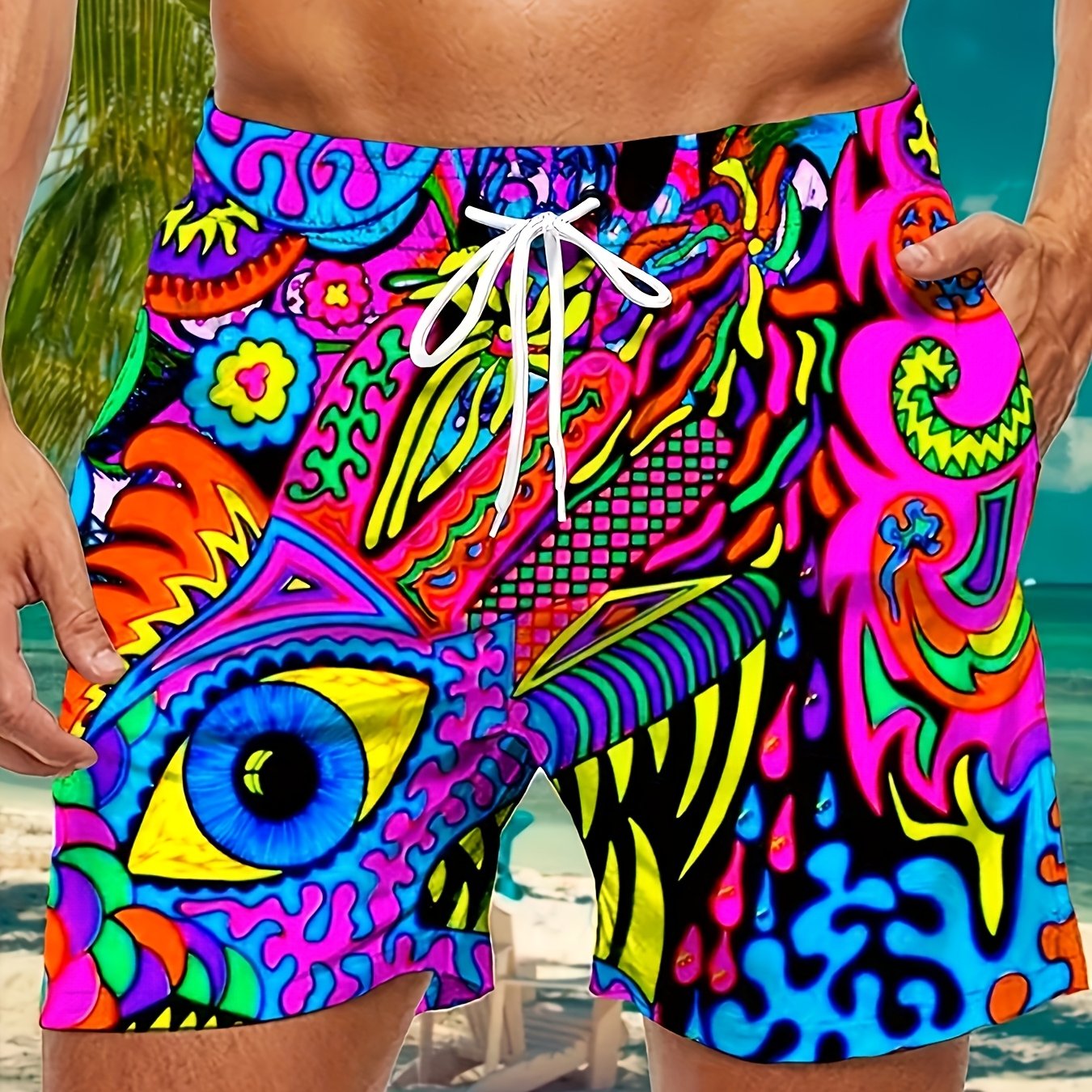 TEMU New! Shorts, And Cool , 3d Printed Beach Casual Pants For Summer Streets, Fashionable And Comfortable For Hawaii Vacation In Maldives