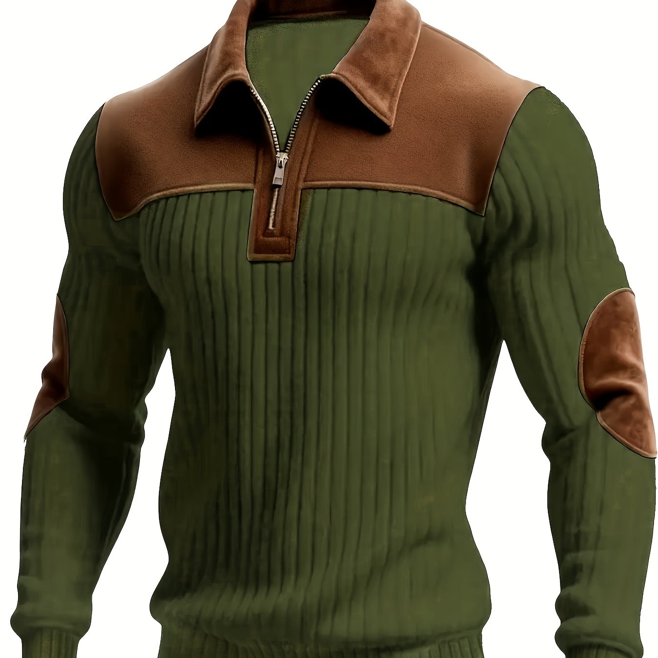TEMU Autumn Winter Men's Long Sleeve Jacquard Knit Sweater Christmas Gift Thick Contrast Striped Casual Stand Collar Zipper Pullover