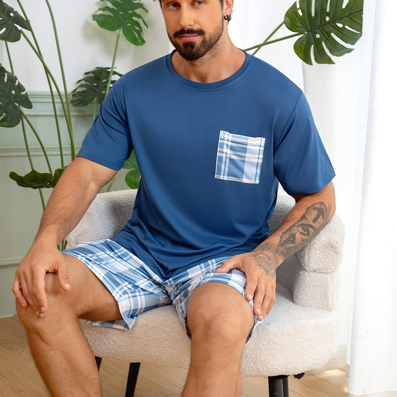 E-shop Herren Print Kurzarm und Shorts Pyjama Set