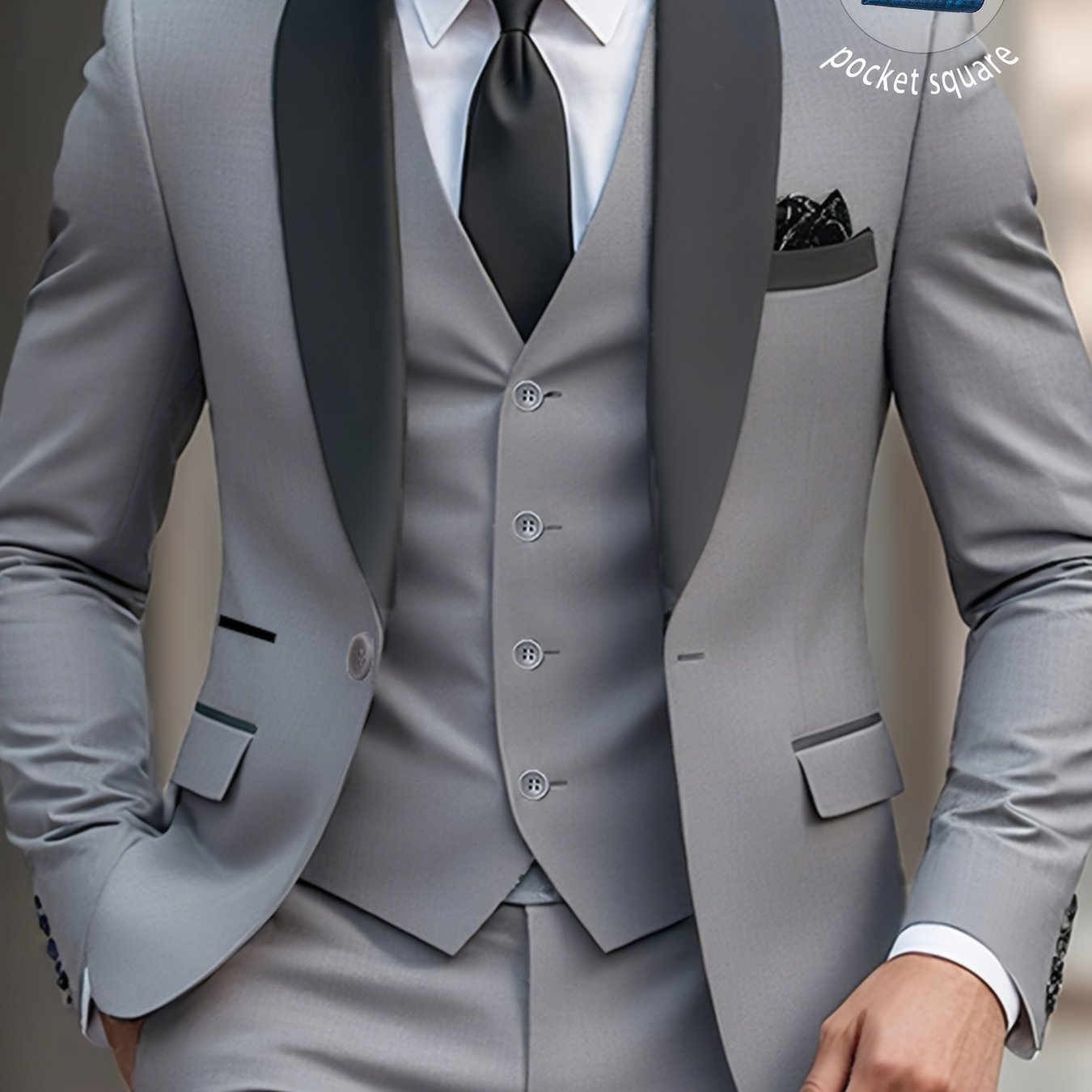 TEMU Men' 3pcs Suit Set (pocket Square Gift), Collar Suit For Men, Jacket, Trousers, And Vest, Suitable For Formal Wear, Weddings, Work Attire,