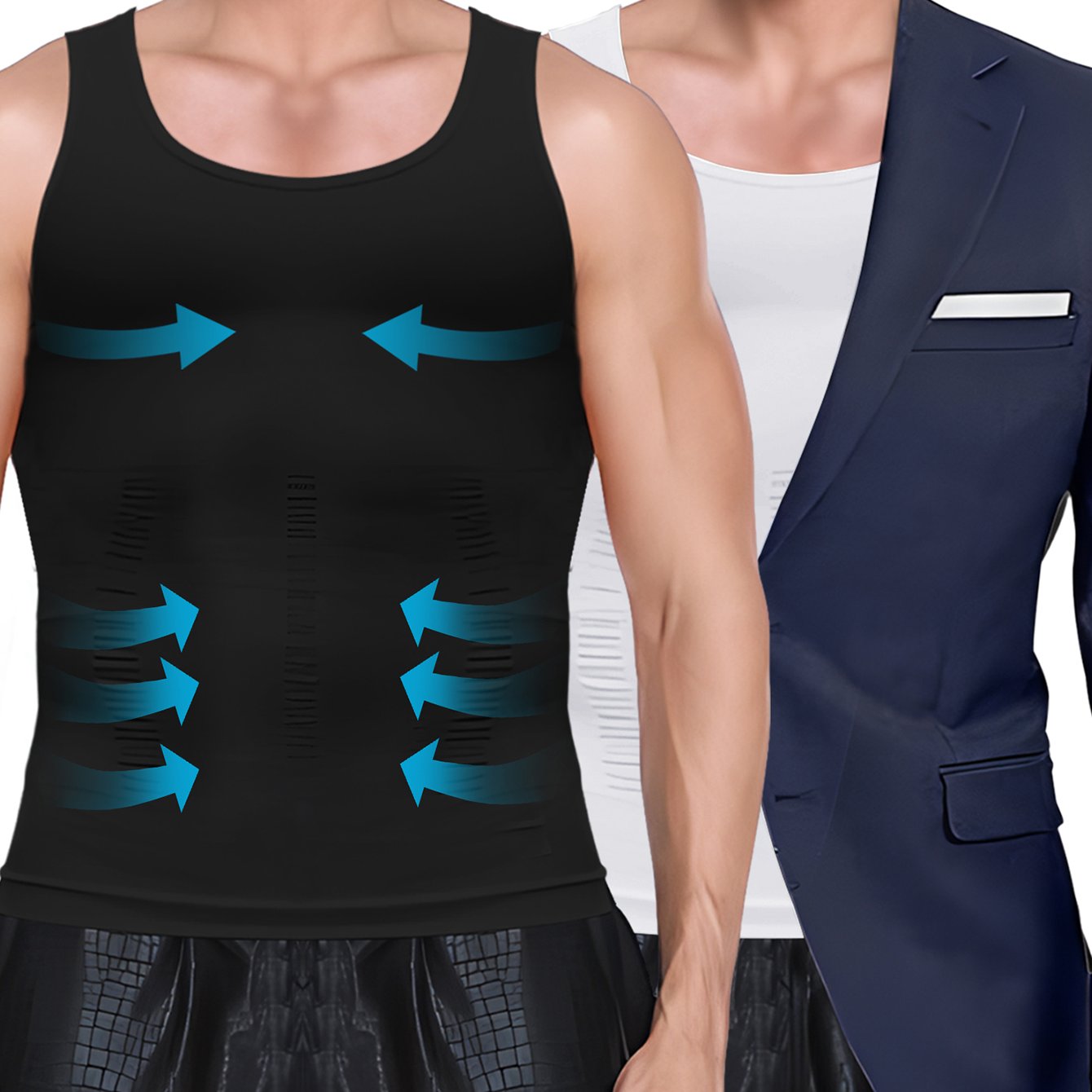 Image of 2 Pc Men's Compression Shapewear Vest Slim Fit Tummy Control Tank Top