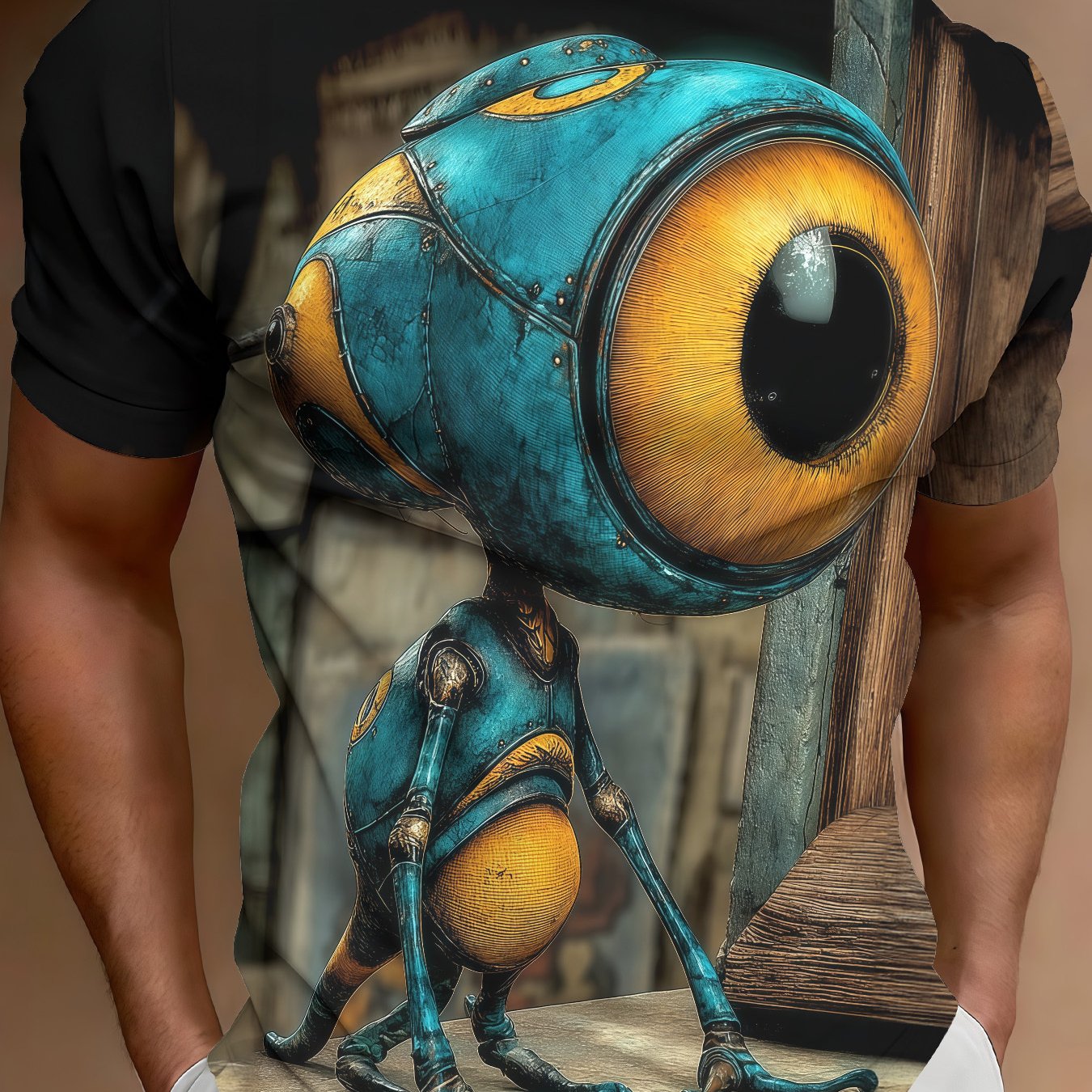 TEMU [printeddesign-nottextured] Summer Distressed Robot Pattern Short-sleeve Design T-shirt, Trendy Men's Casual Fashion Top