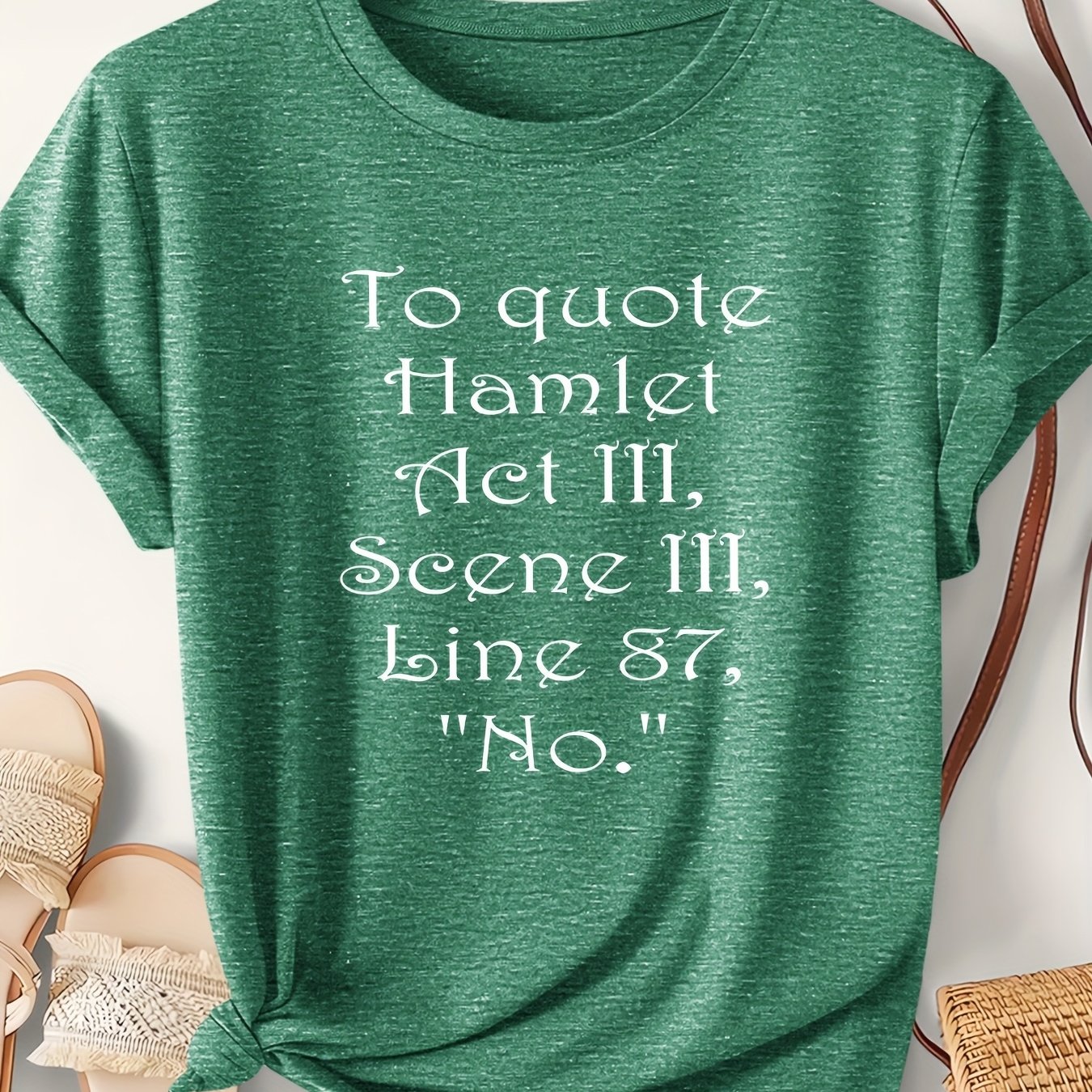 TEMU Women's Hamlet Quote T-shirt - Iii Scene 1 "to Quote Hamlet" Print, Grey Short Sleeve Round Neck Casual & Literary Shakespearean Top, Book
