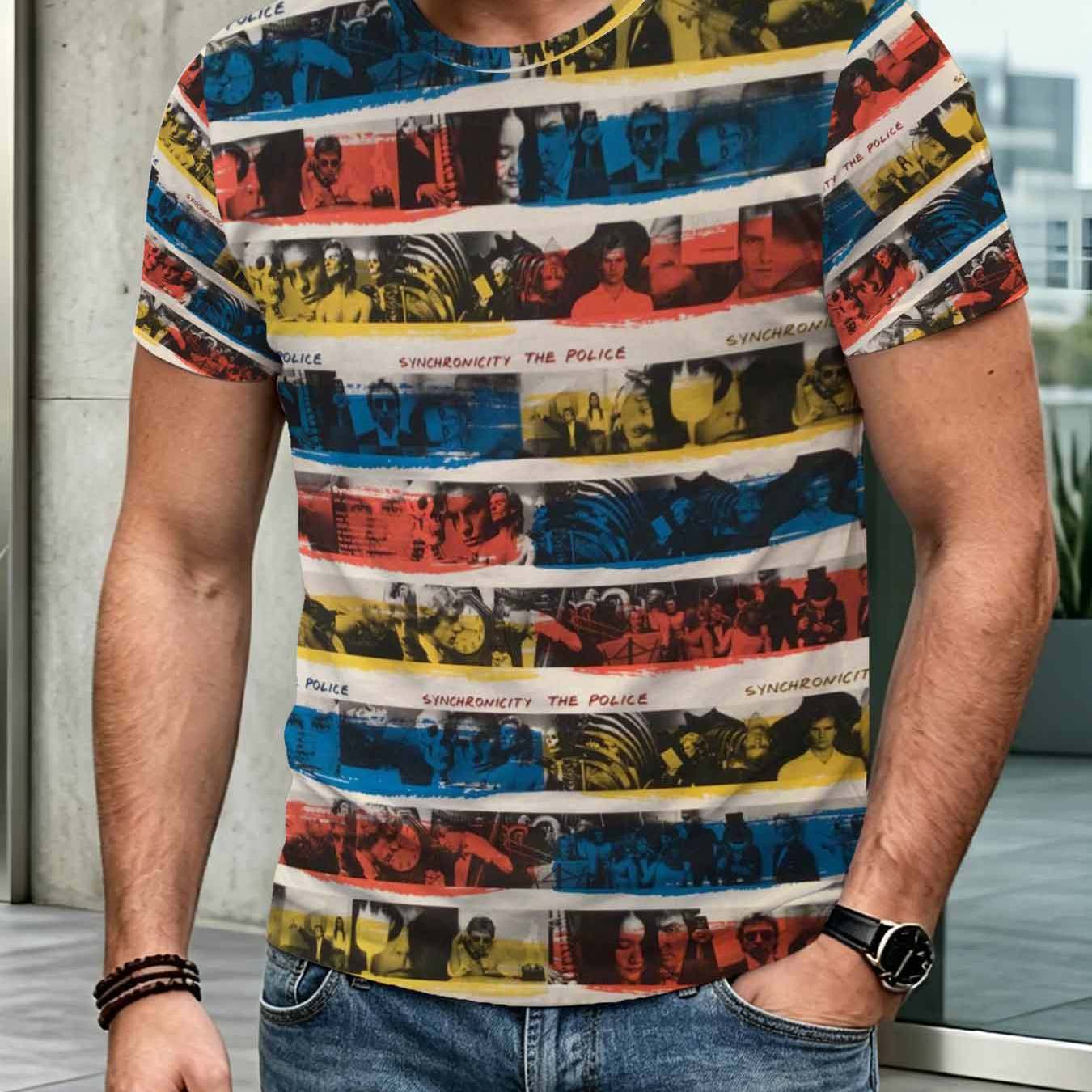TEMU Men's Vintage Rock Style Theband Album Print Short Sleeve T-shirt, Suitable For Daily Leisure Commuting Outdoor And Multiple , Loose Comfortable