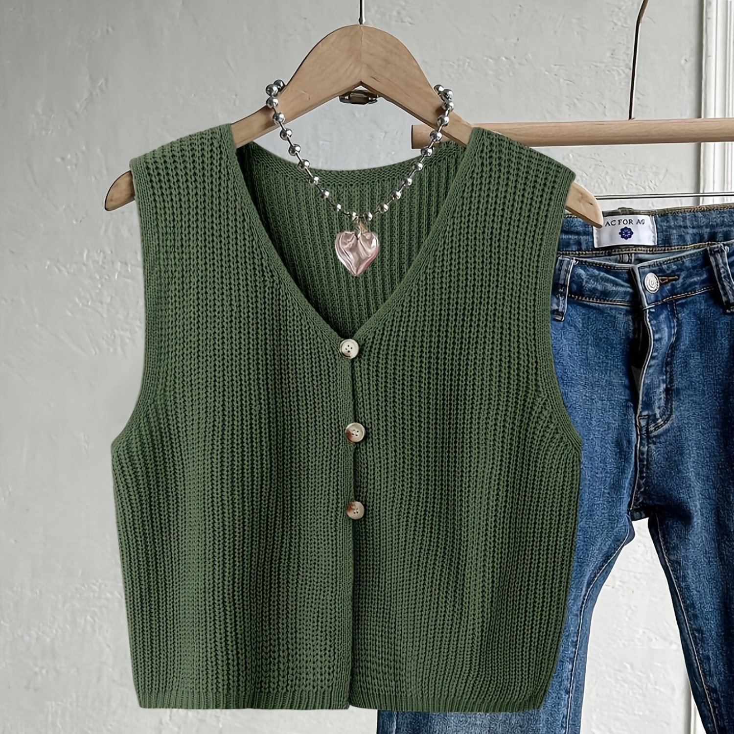 E-shop Damen Sommer V-Ausschnitt Mode Vielseitiges Einfarbiges Strickjacken Weste