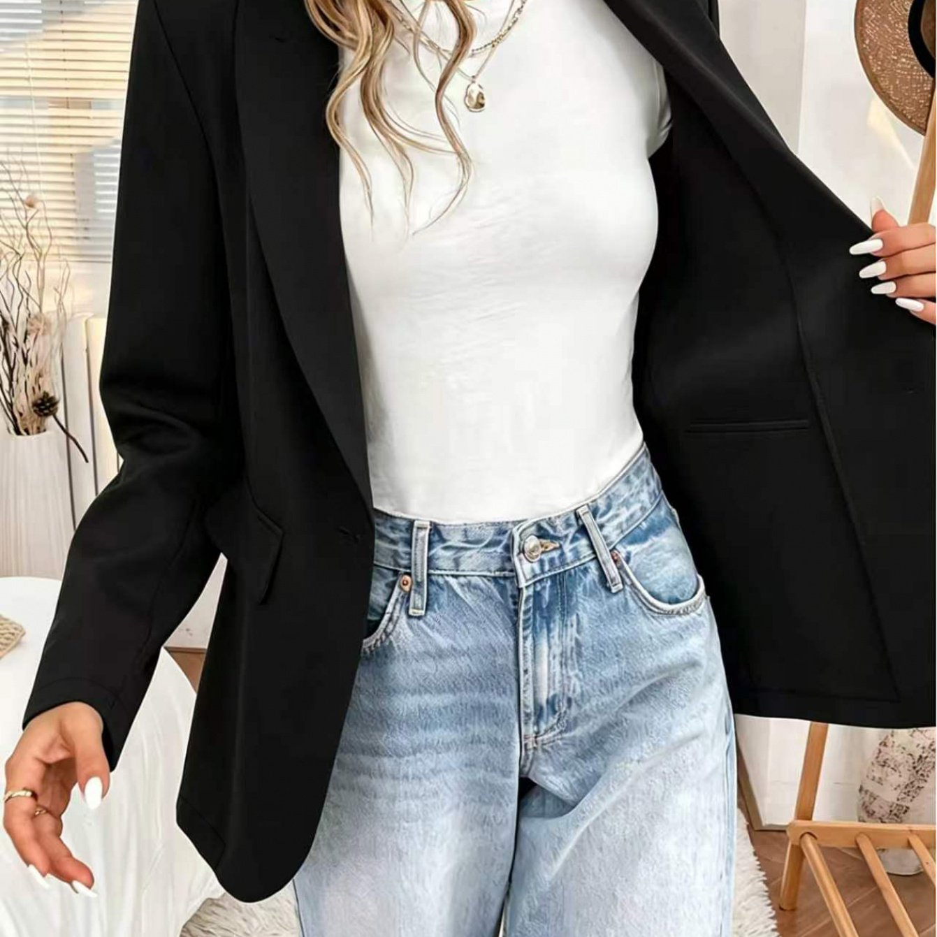 TEMU Solid Color Casual Suit Jacket Women's Spring And Autumn New Loose Temperament Commuter Versatile Small Suit Top (unlined, Fake Pockets)