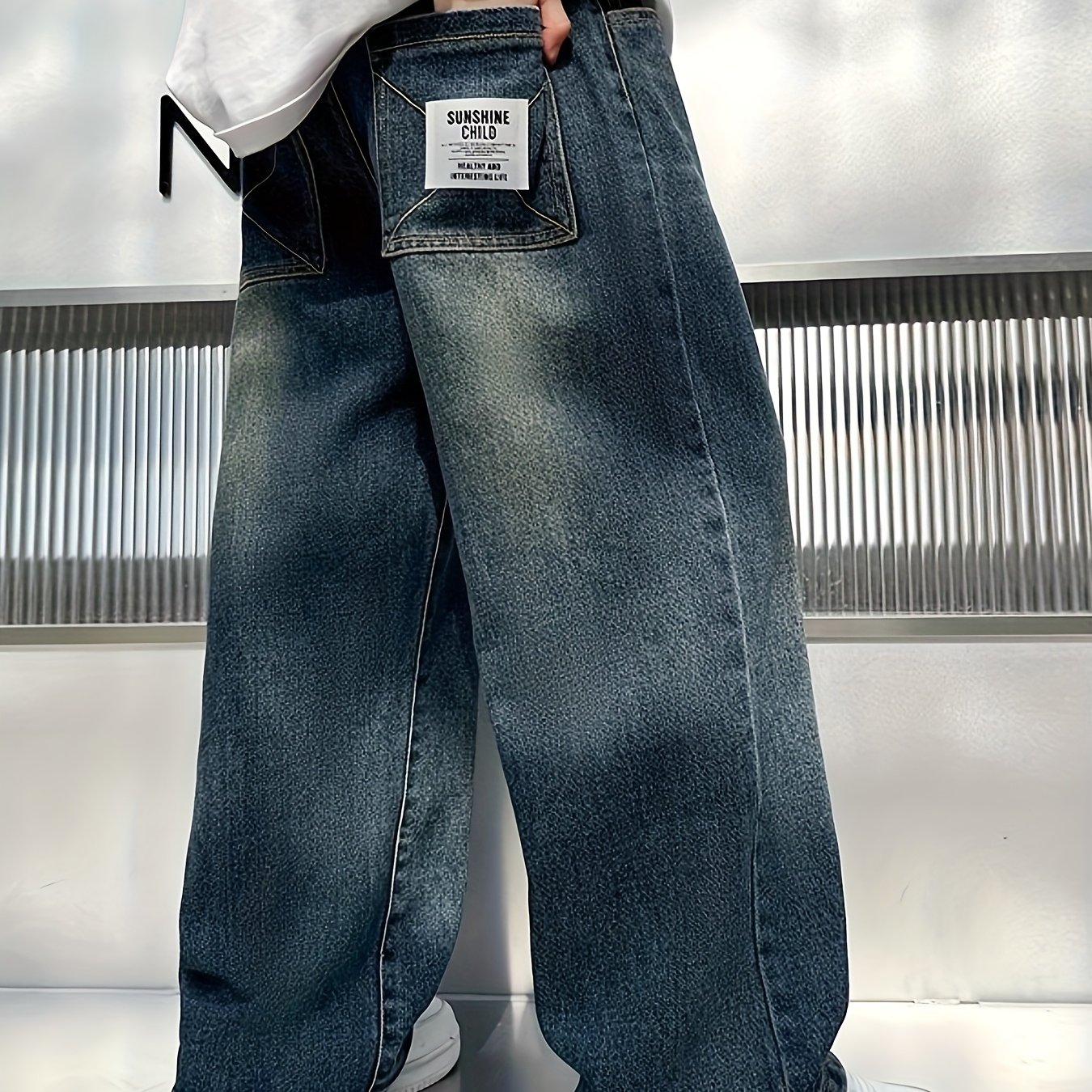 Image of [graduation Season] [mother's Day] [national Day] Fashion Trendy Boys' Jeans New Style Mid-to-large Boys' Trendy Back Pocket Jeans Long Pants